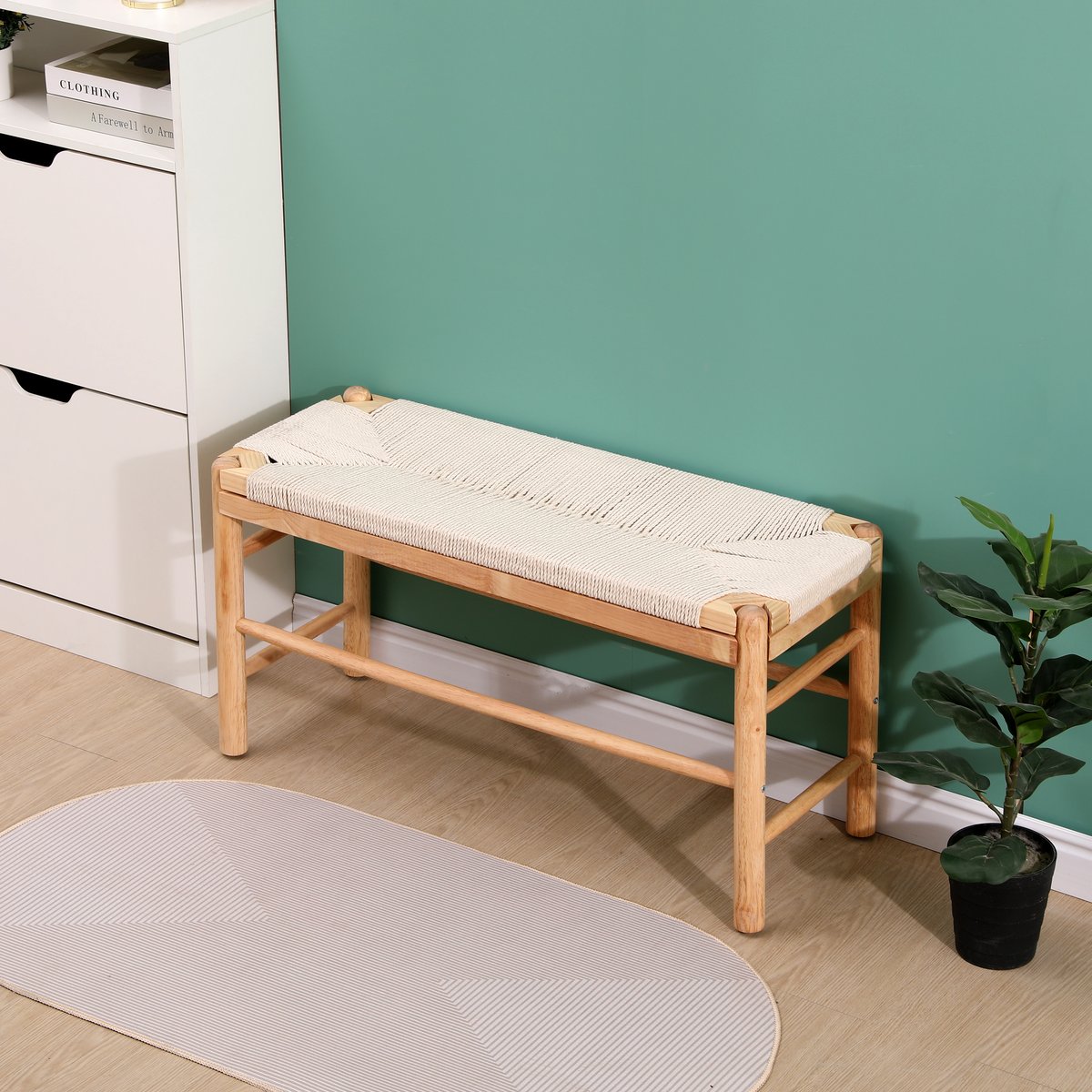 Banc avec rangement, en bois et corde, SANTA bois naturel, NORDLYS