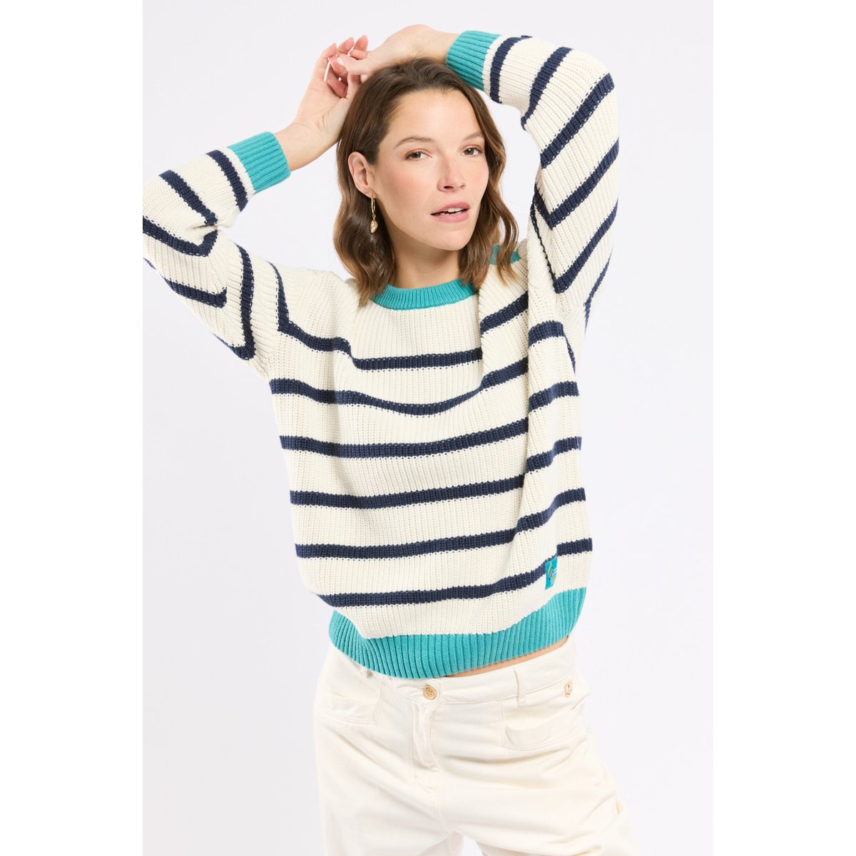 Pull marin ROUTE DU RHUM blanc/ marine deep/ pool b, ARMOR-LUX