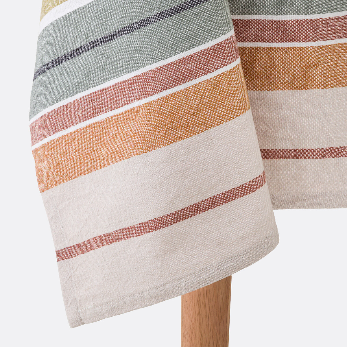Nappe rayures coton lavé tissé-teint, Antika kaki/caramel, LA REDOUTE INTERIEURS