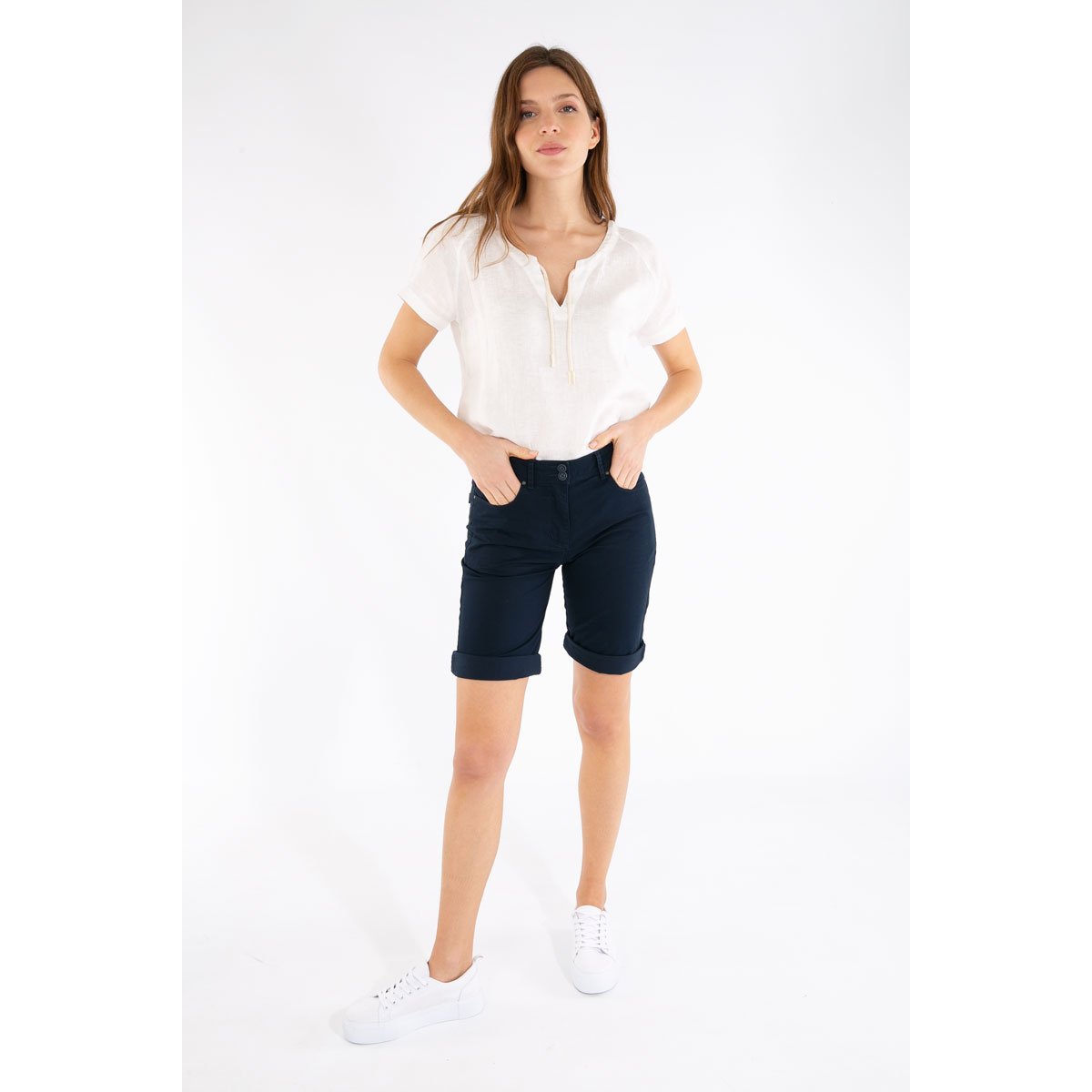 Bermuda droit en coton LINARI navy, BERMUDES