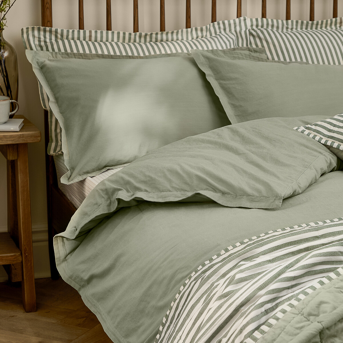 Hebden 100% Washed Cotton Duvet Cover and Pillowcase Set green, YARD