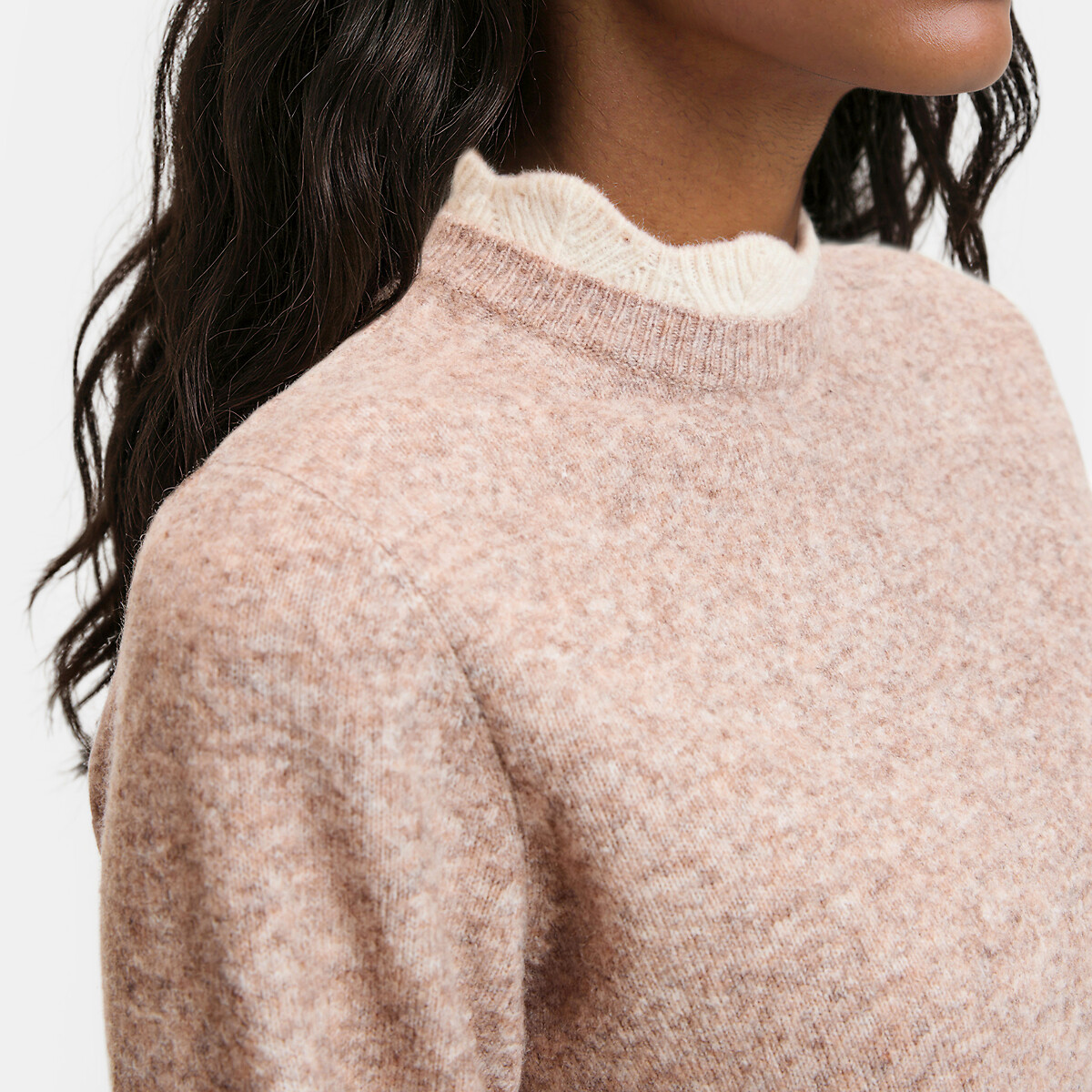 Pull col rond avec détails en maille fantaisie beige, LA REDOUTE COLLECTIONS
