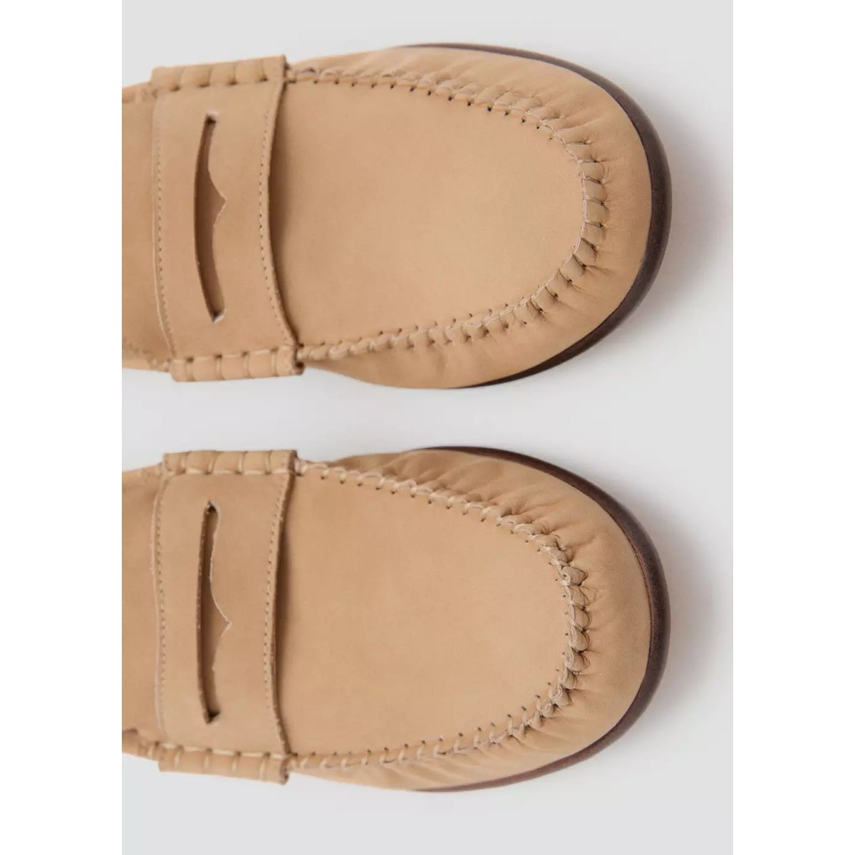 Mocassins découpe cuir nubuck beige, MANGO
