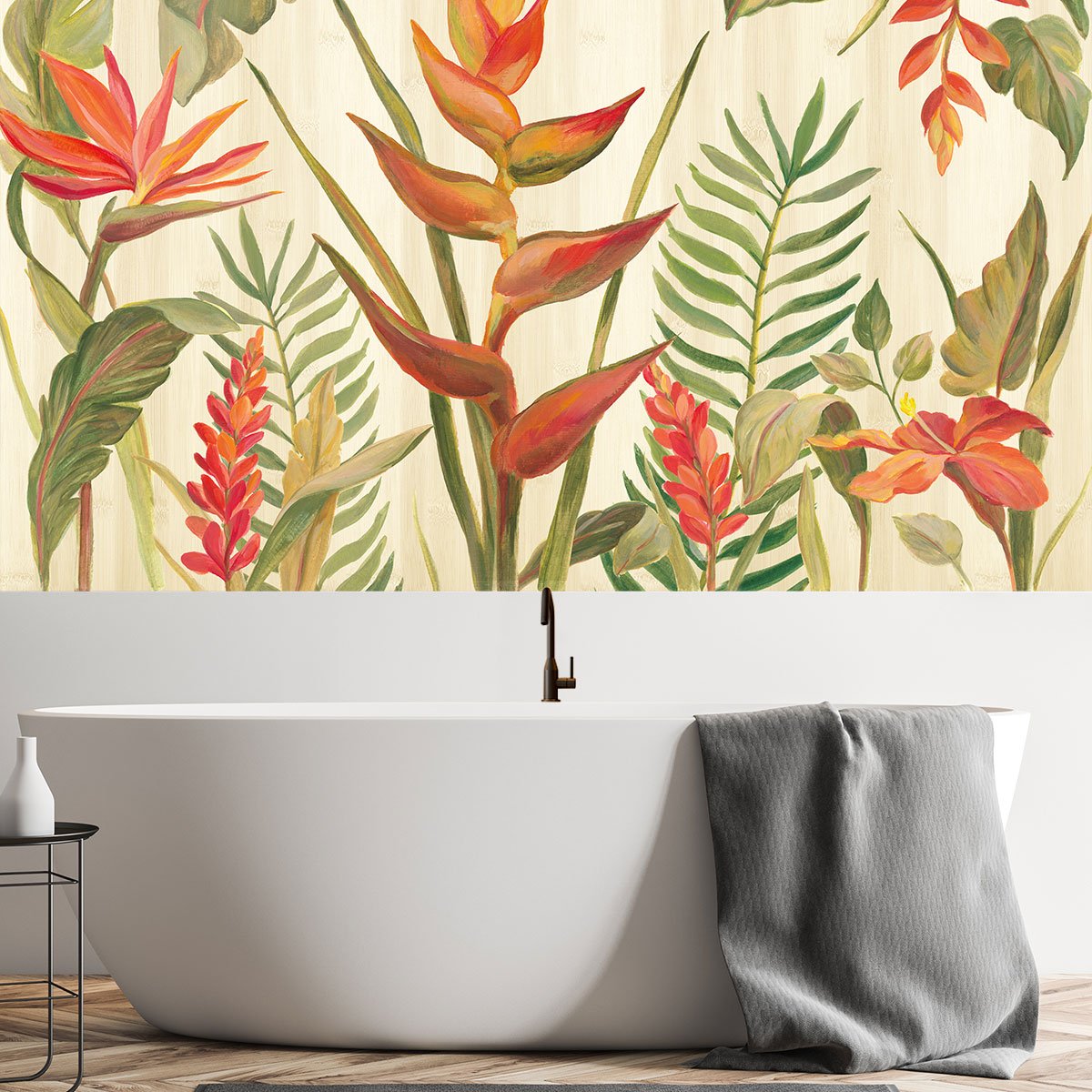 Papier peint panoramique feuilles fleurs du paradis intissé, HEXOA