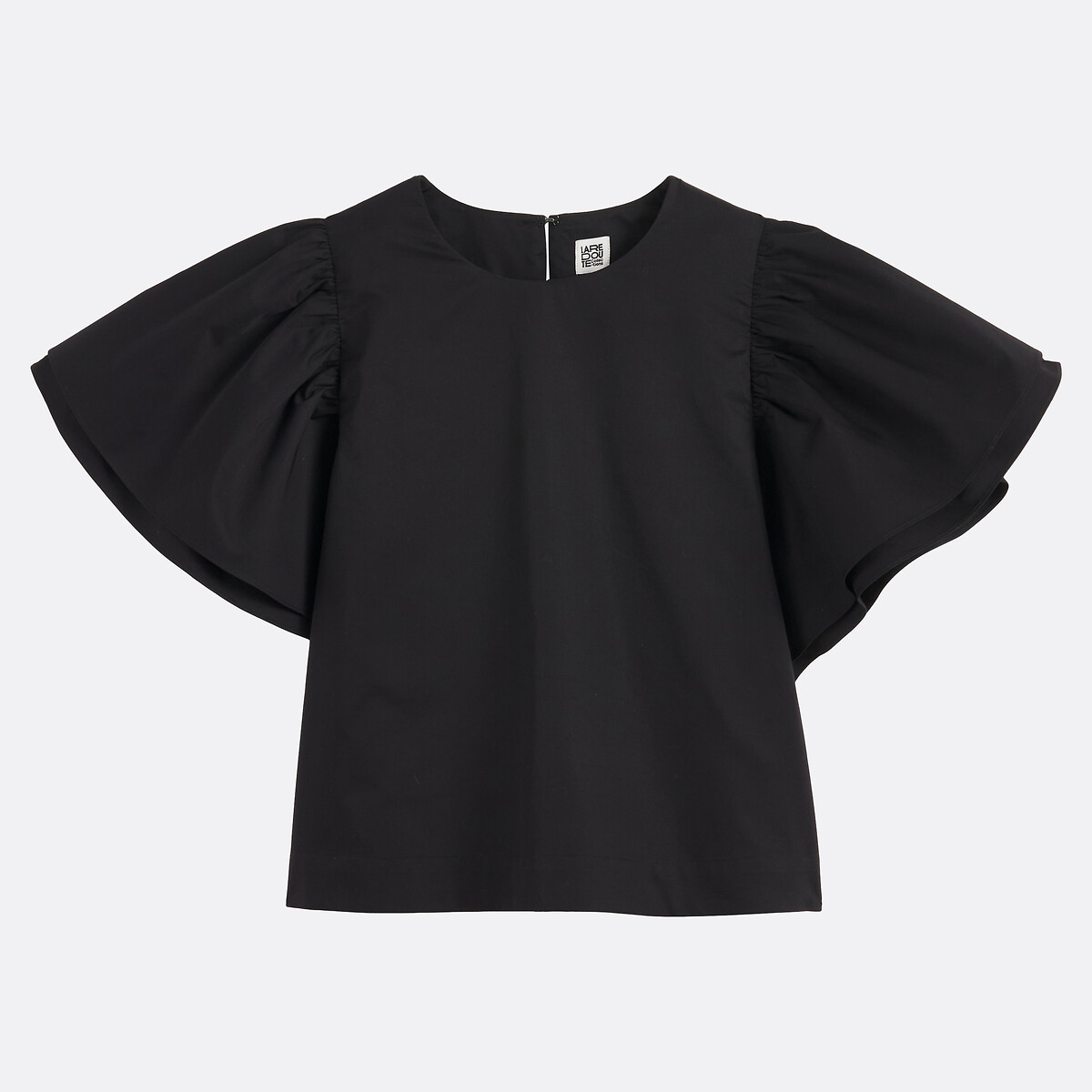 Blouse col rond manches courtes volantées noir, LA REDOUTE COLLECTIONS