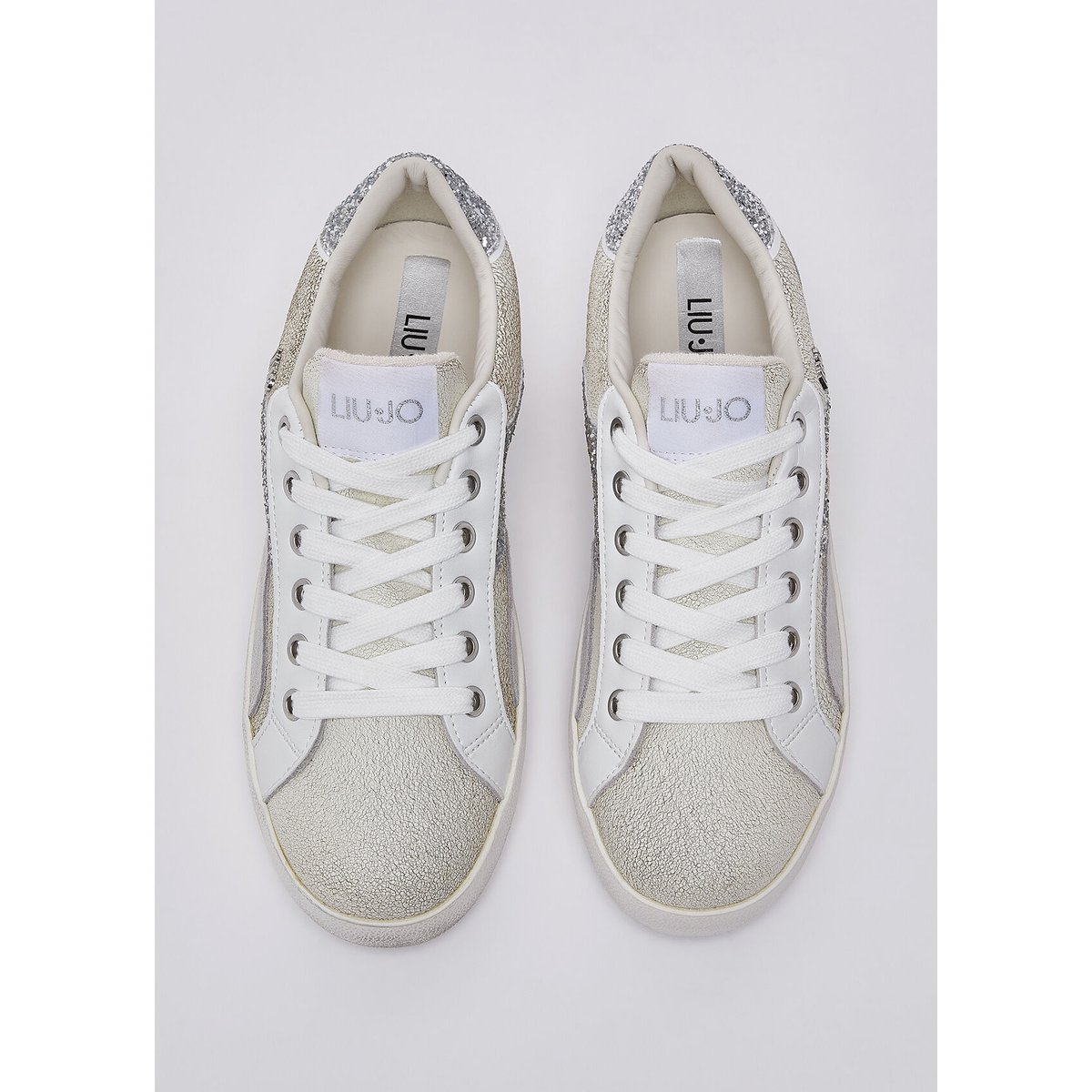 Sneakers en cuir crackle blanc et gris, LIU JO