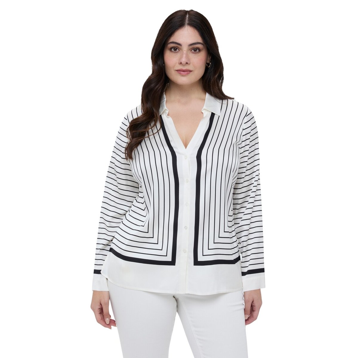 Chemise à rayures avec col en V blanc, FIORELLA RUBINO