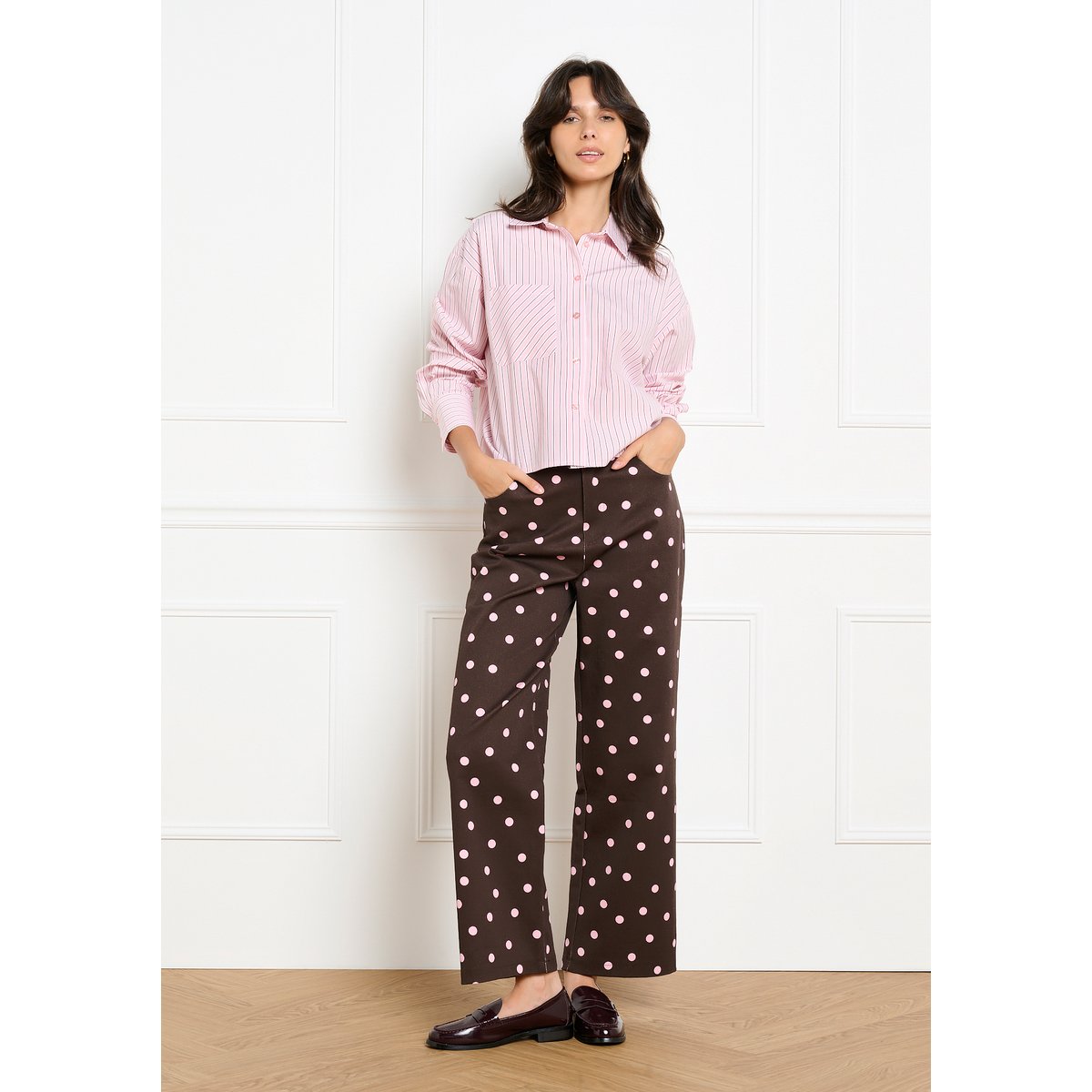 Pantalon large brun fonce chocolate, LOLALIZA