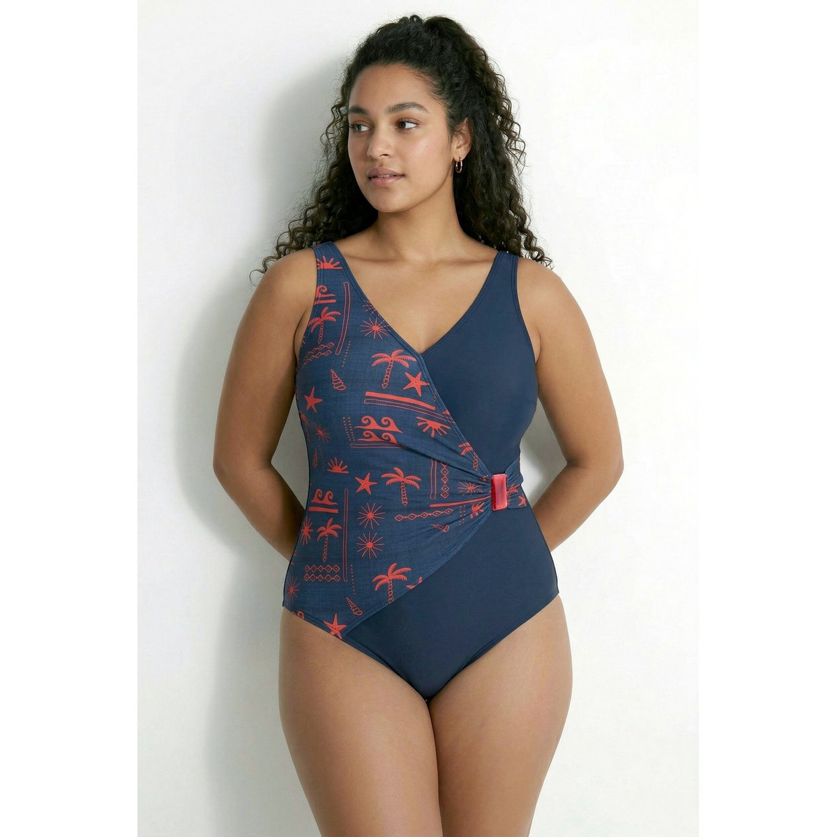 Maillot de bain effet cache-cœur bleu foncé, ULLA POPKEN