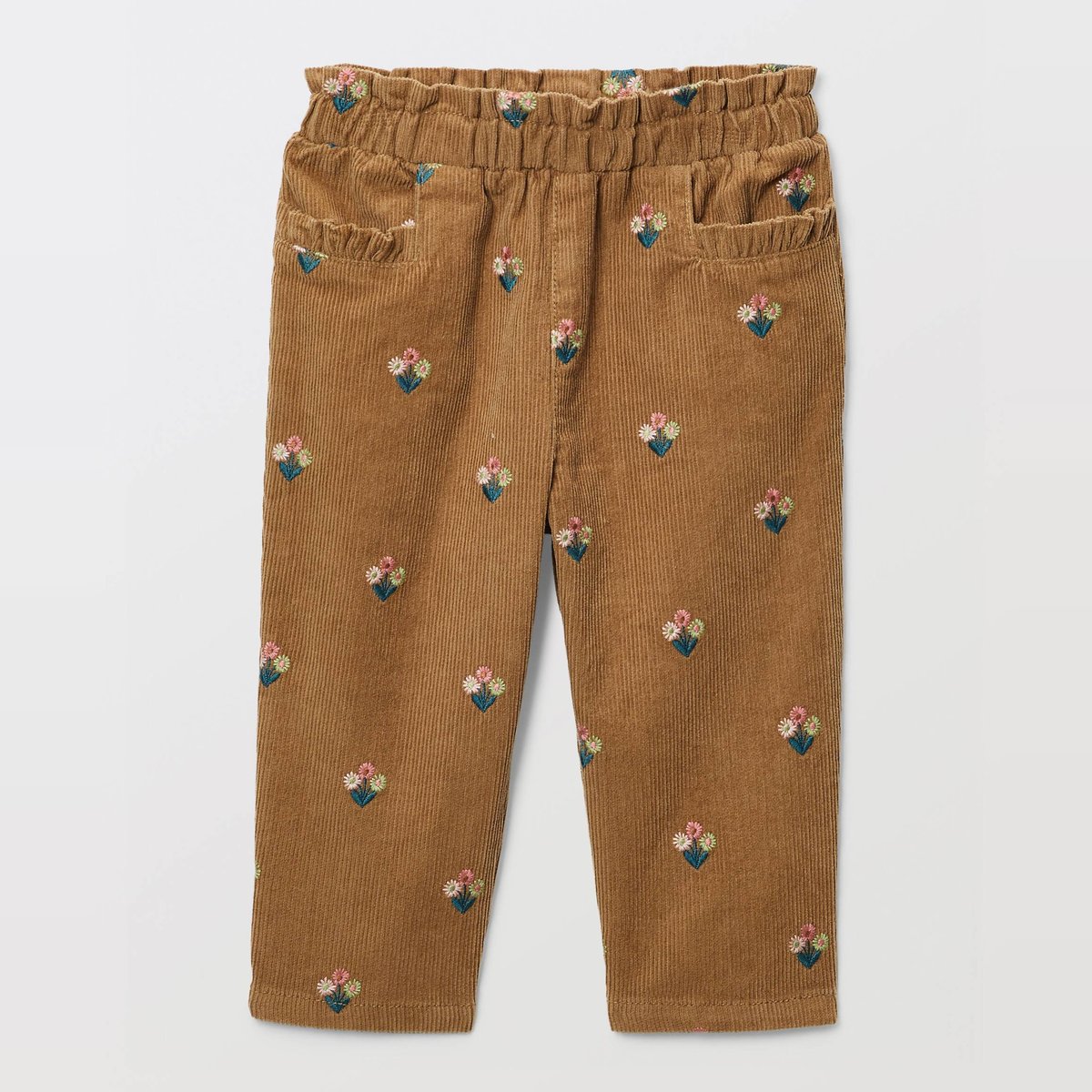 Pantalon taille élastique en velours brodé en coton BIO GOTS velouté, BOUT'CHOU