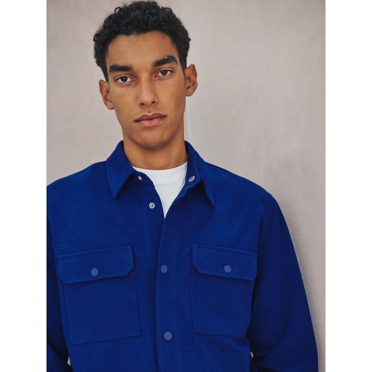 Veste-chemise à pressions en sergé de jersey bleu cobalt, NEXT
