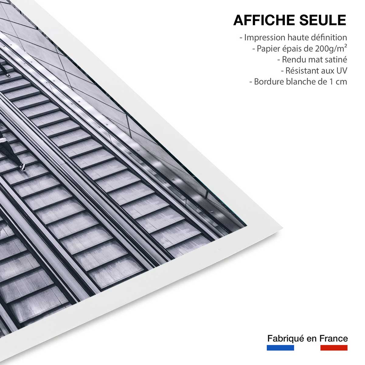 Affiche noir et blanc clic clac escalators affiche seule, HEXOA