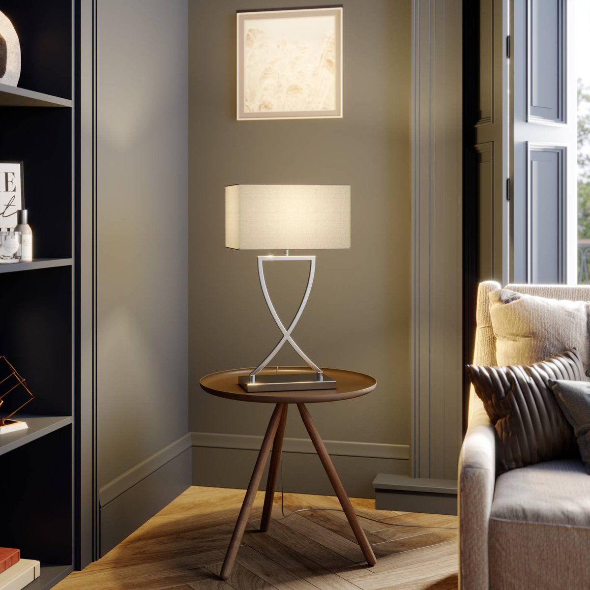 Lampe à poser en métal moderne, Evaine chrome, blanc, LUCANDE