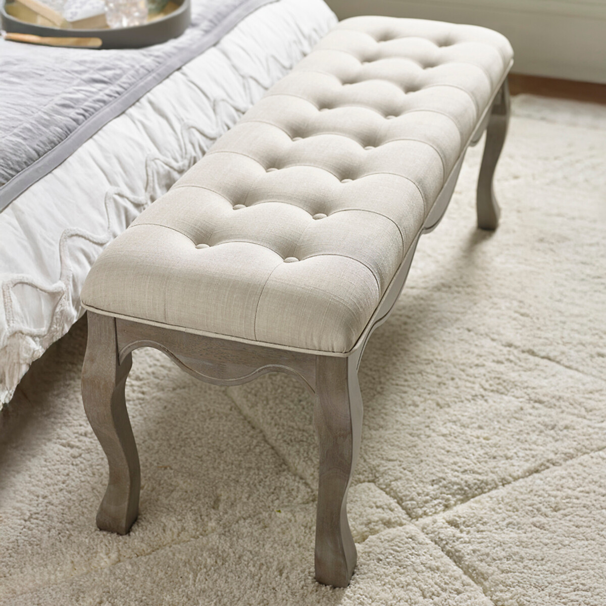 Cassia French Legs Oak & Linen Bench light oak wood, SO'HOME