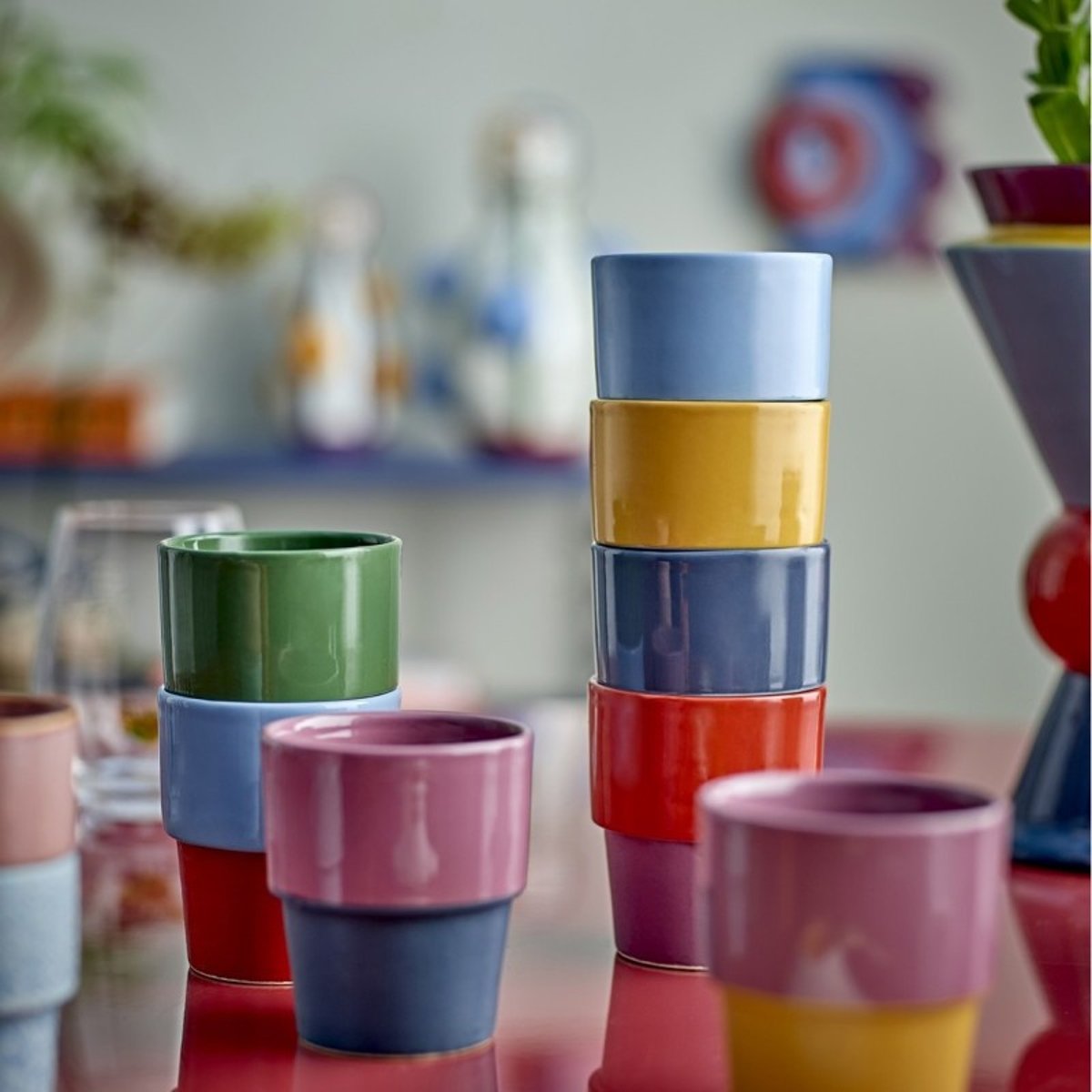 Tasses grès EWAN set de 4 multicolore, BLOOMINGVILLE