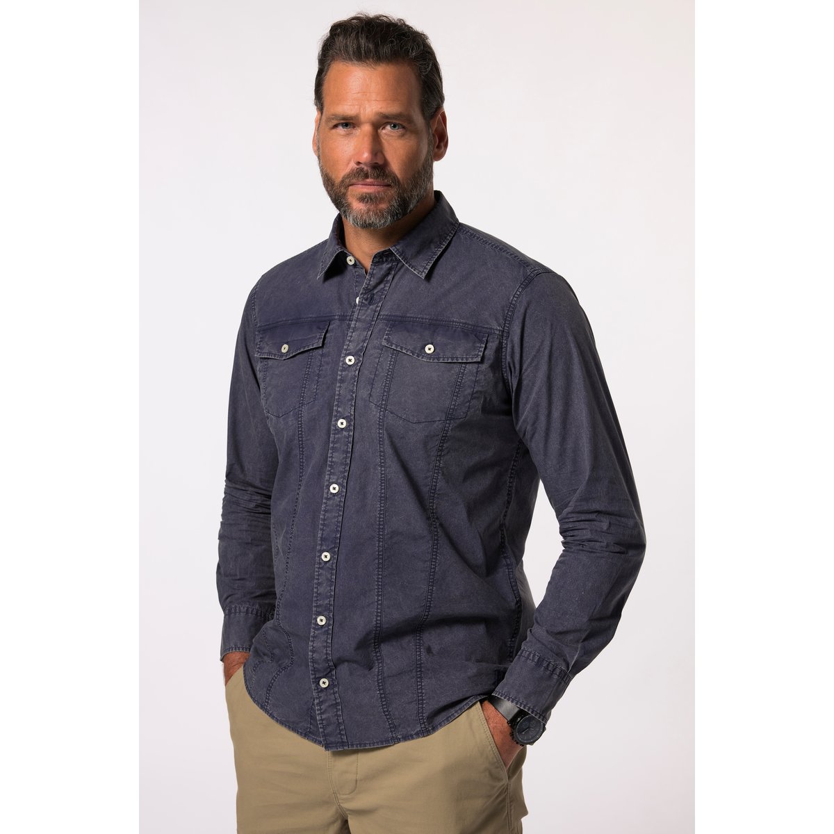 Chemise, manches longues et col Kent bleu marine, JP1880