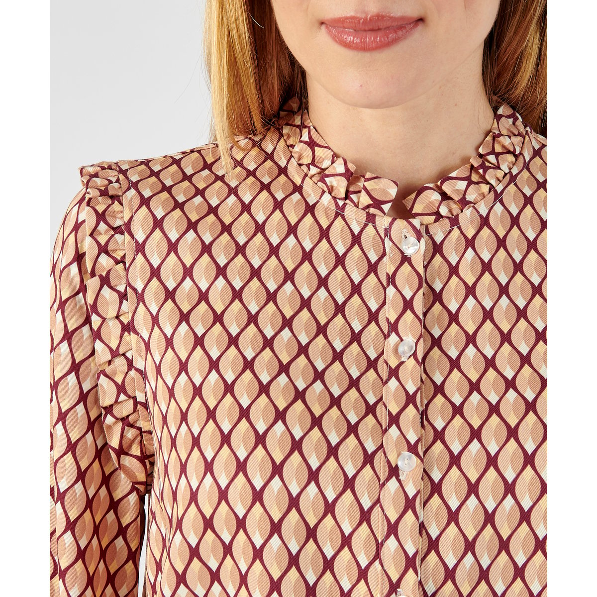 Chemisier en fibres de viscose Lenzing(TM) marron beige graphique, DAMART