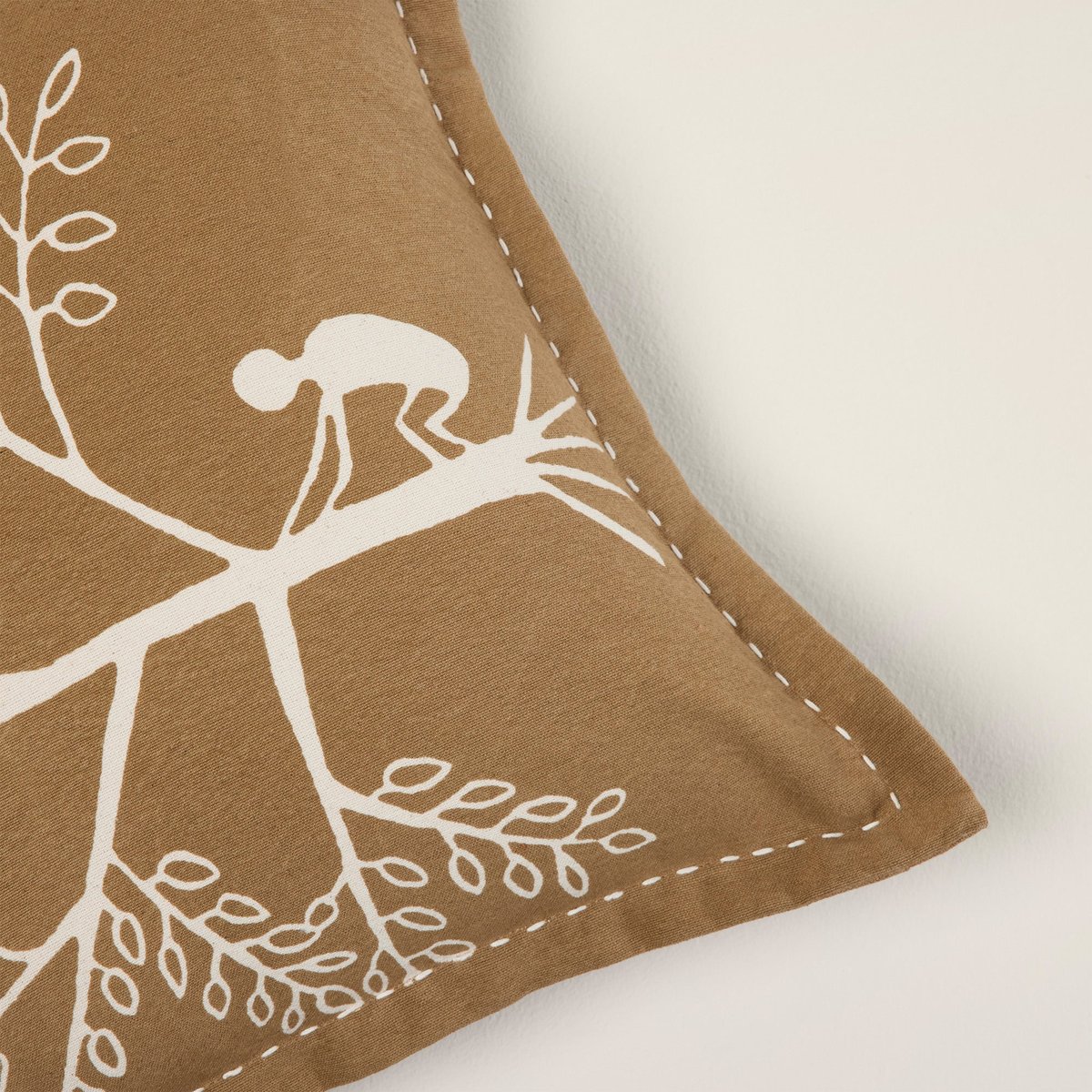 Housse De Coussin en Coton imprimé, finition volant plat KANAN marron et écru, MADURA
