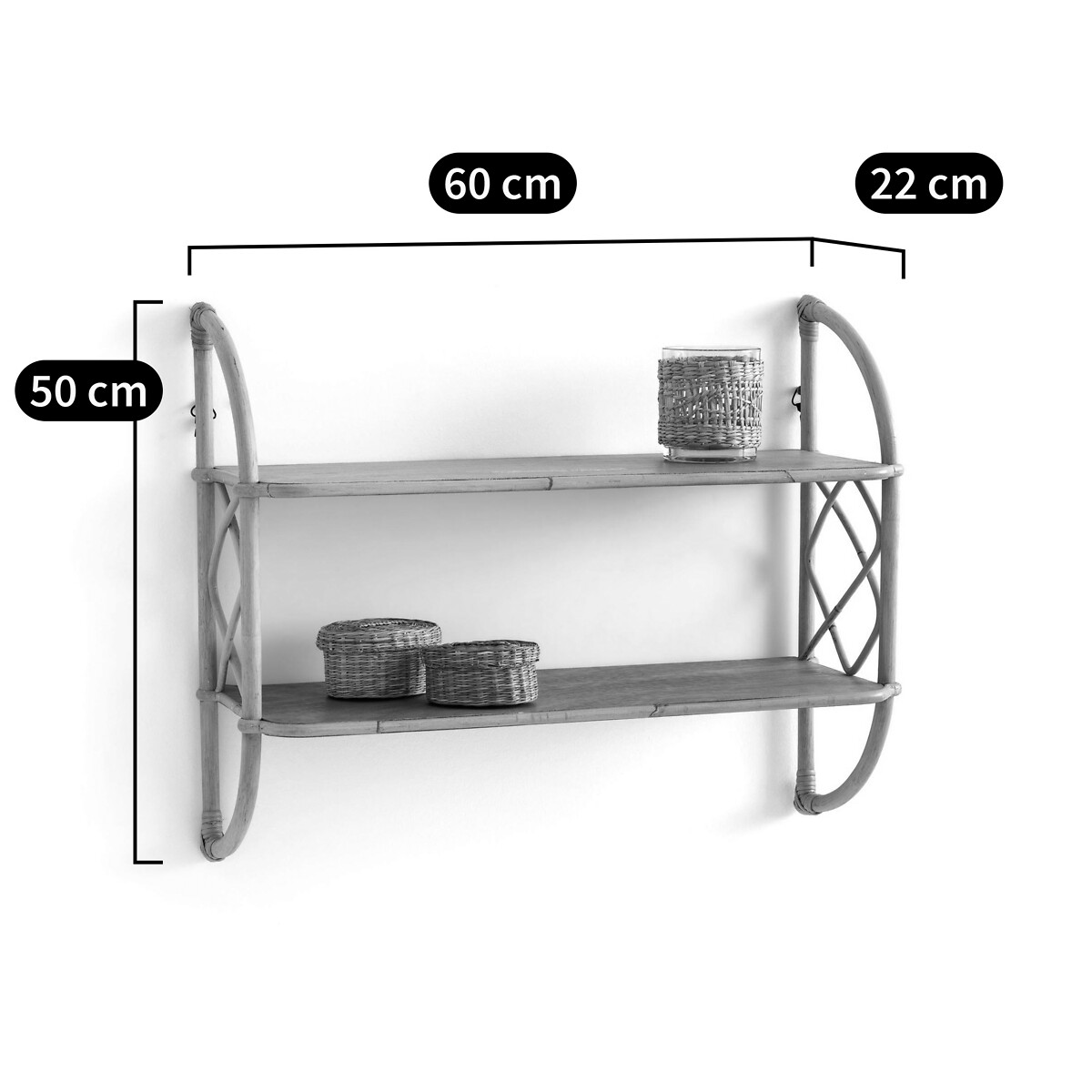 Etagère murale double en rotin L60 cm, Malu naturel, LA REDOUTE INTERIEURS