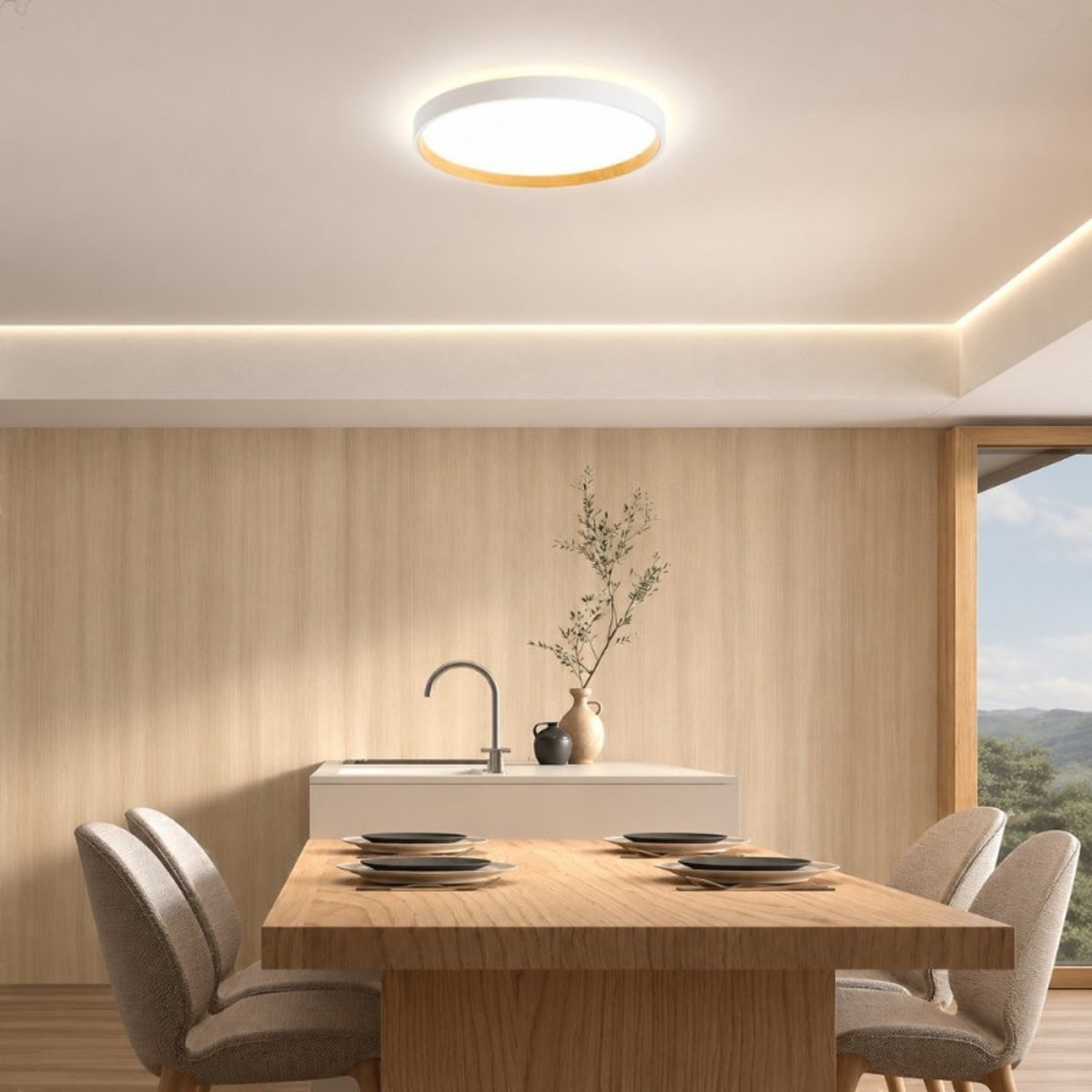 Plafonnier led dimmable et CCT blanc et façon bois Bis blanc, MILLUMINE