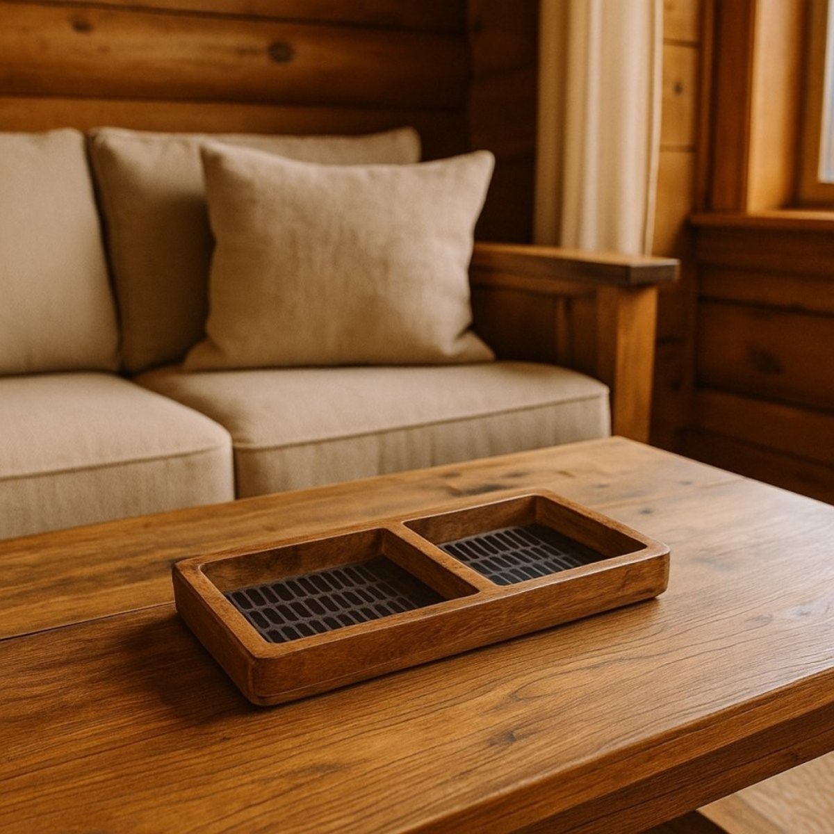 Plateau vide poche double en manguier 30x15cm naturel, ORNAMI