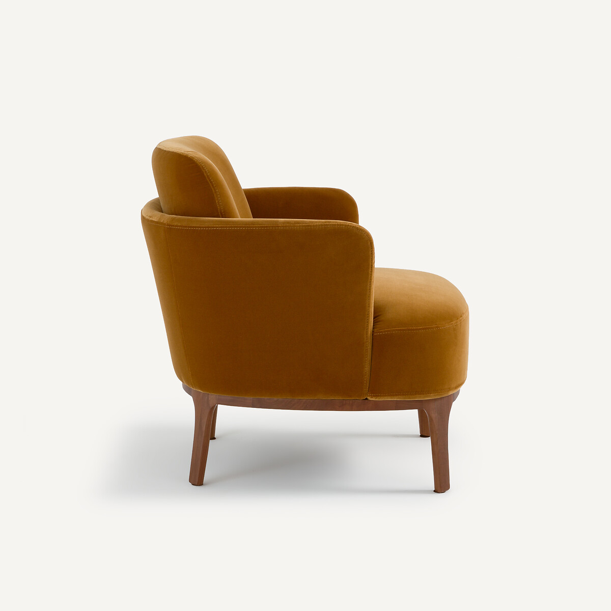 Fauteuil en noyer massif et tissu velours, JABOTE caramel, AM.PM