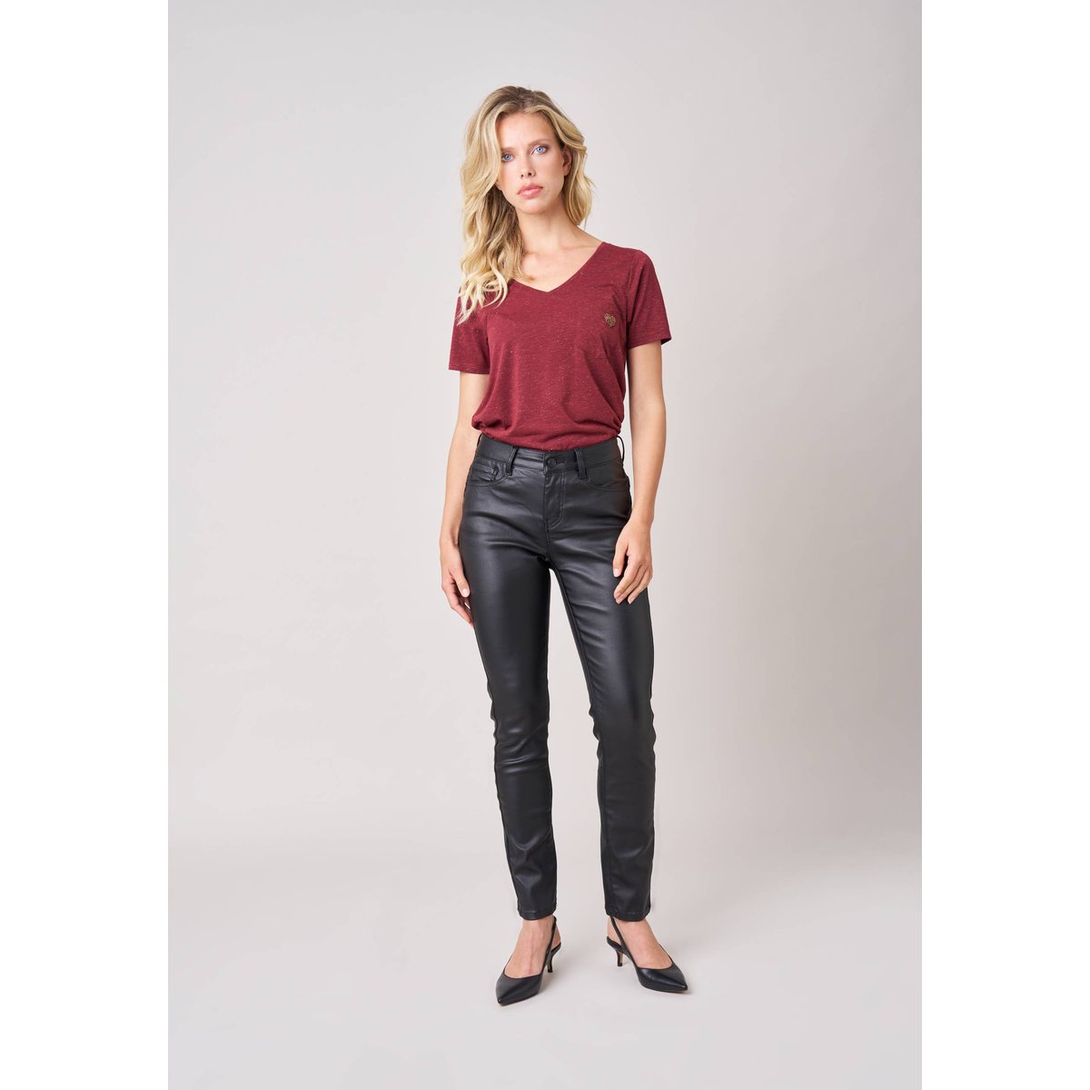 Pantalon slim femme en toile enduite LYZIE black, DEELUXE