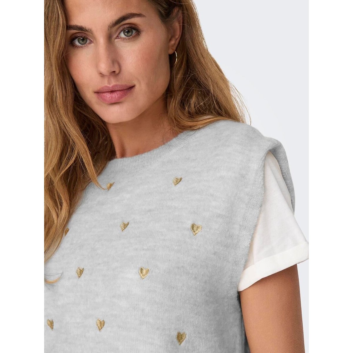 Pull col rond manches courtes gris clair, ONLY