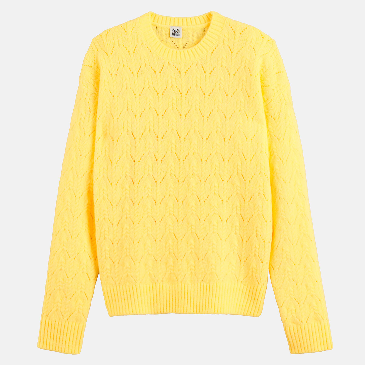 Trui met ronde hals, in ajourtricot geel   , LA REDOUTE COLLECTIONS