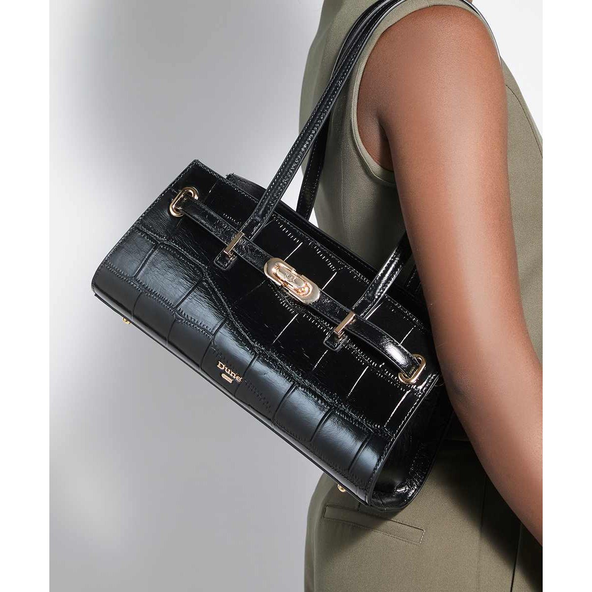 Sac rigide orné de papillons - DUTTERFLY black-croc print leather, DUNE LONDON