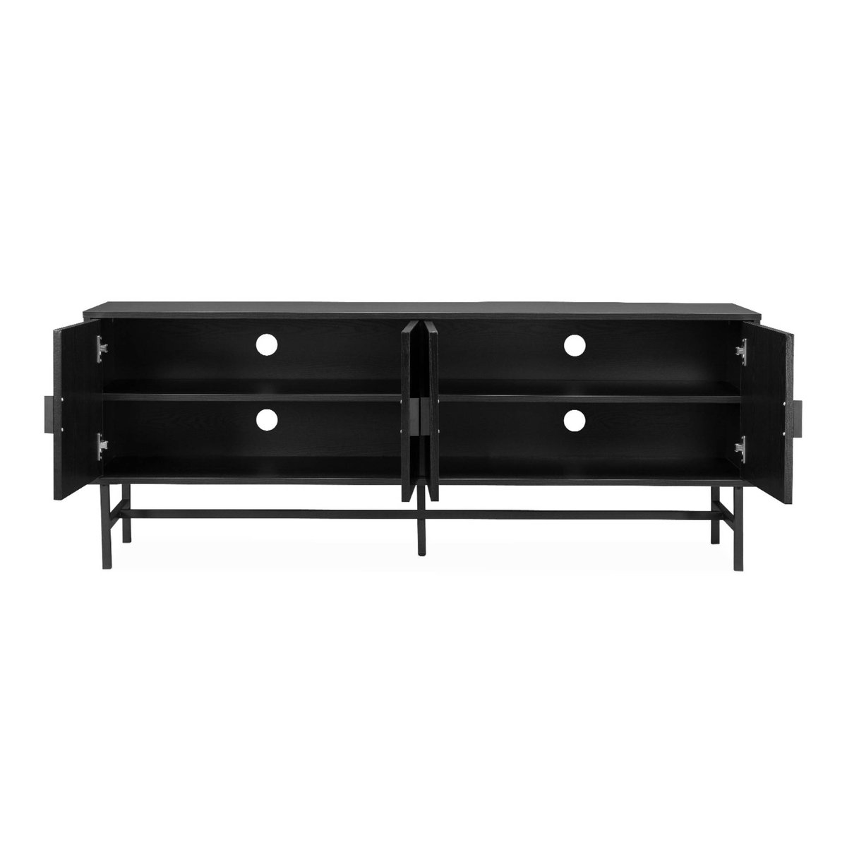 Meuble TV décor bois rainuré 4 portes 157,5cm BAZALT bois foncé, SWEEEK