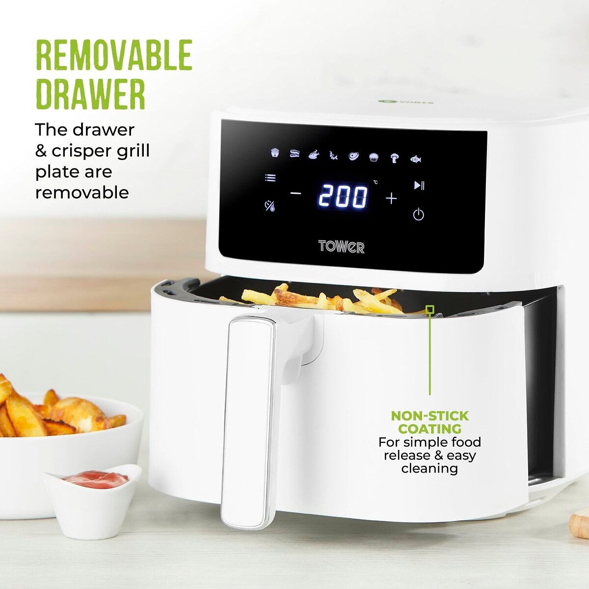 Vortx 6L Digital Air Fryer - T17169 white, TOWER