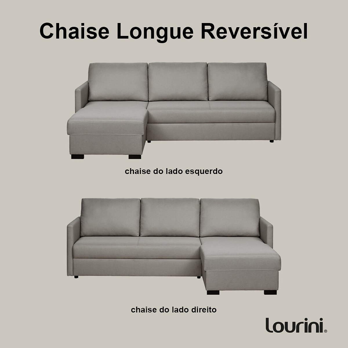 Sofá Roma, de 3 lugares reversível, Lourini® cinzento, LOURINI