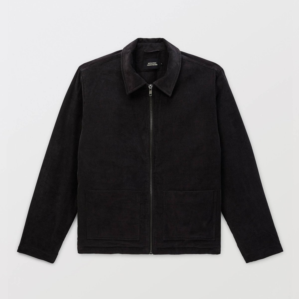 Veste col chemise en velours noir, MONOPRIX