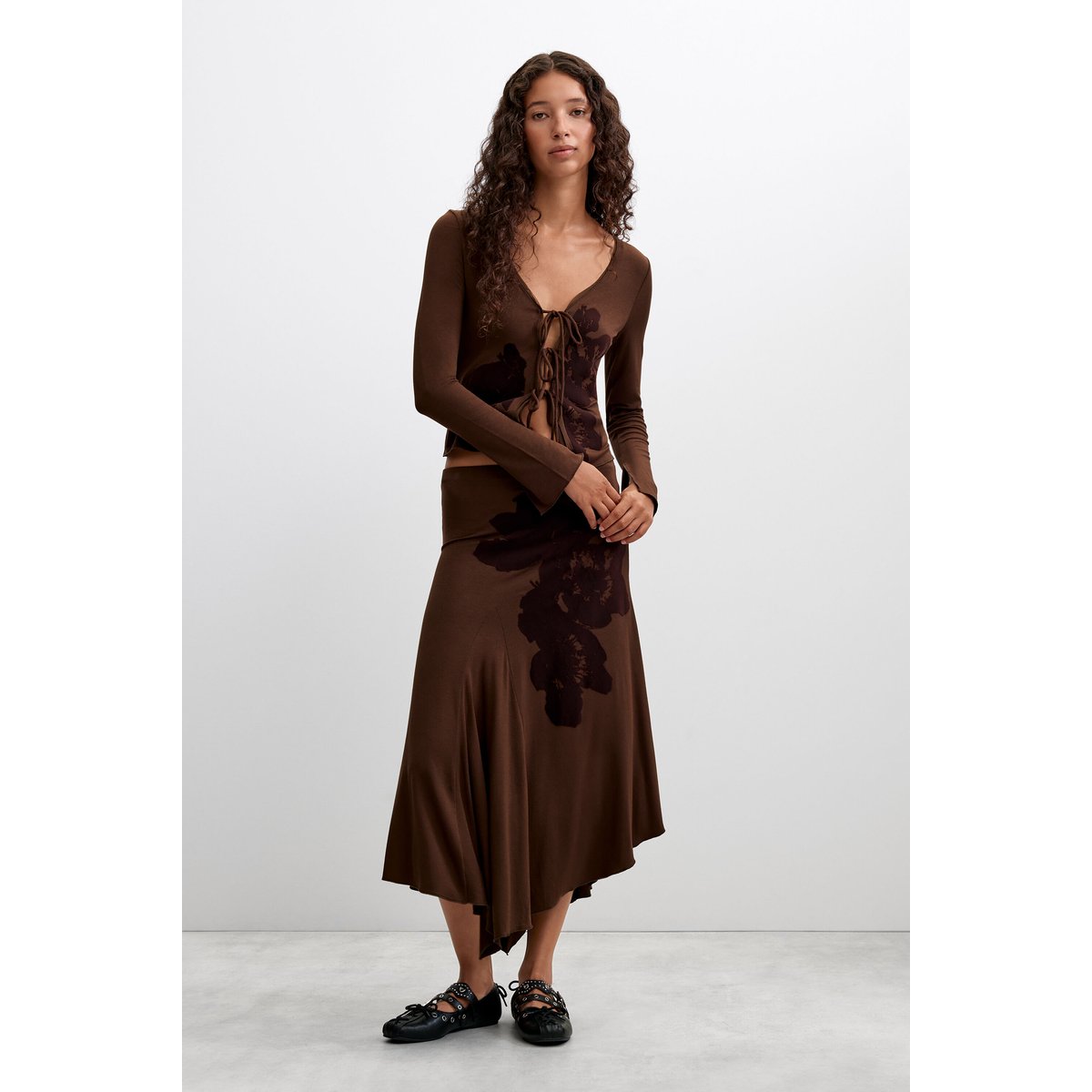 T-shirt à manches longues imprimé marron, DESIGUAL