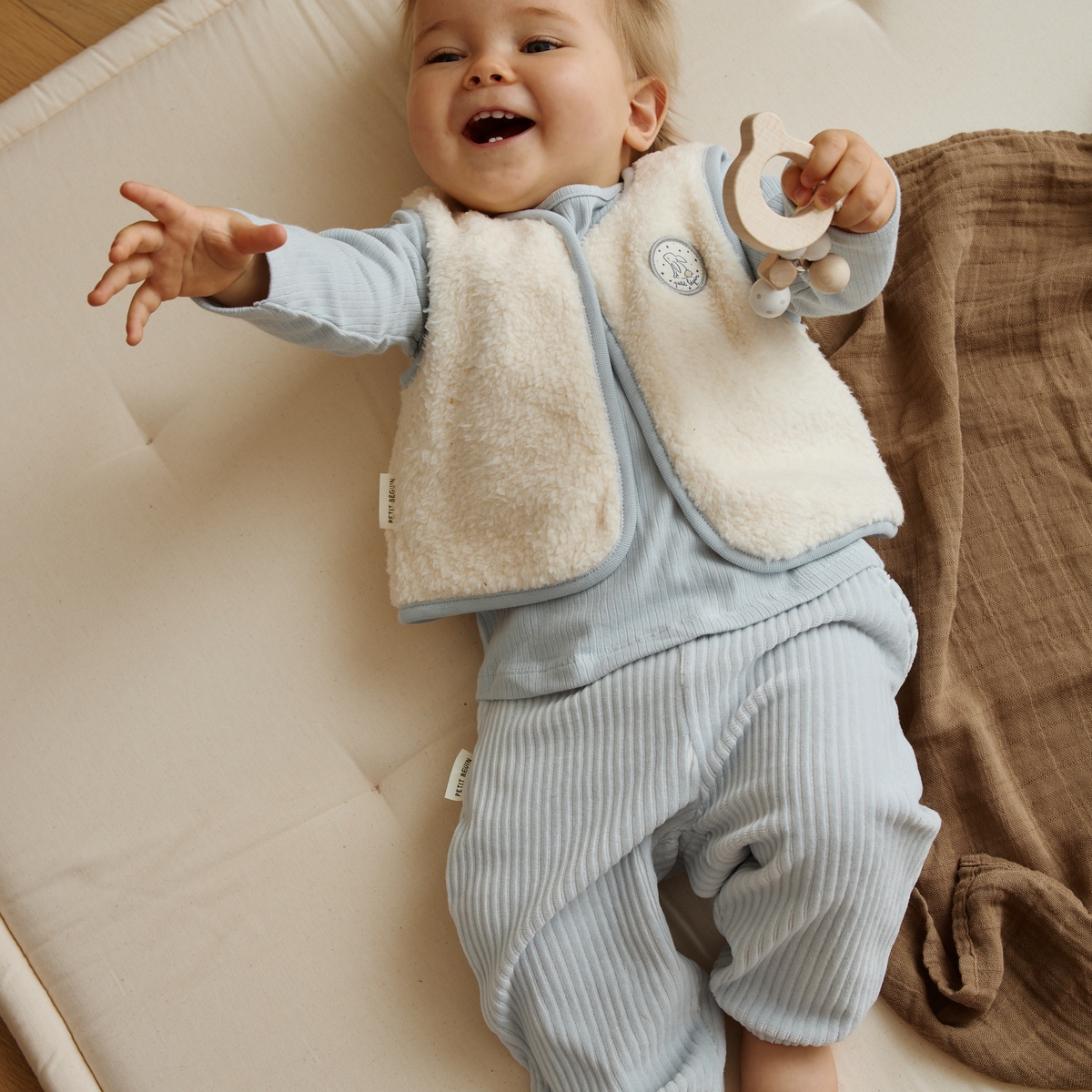 Veste sans manches bébé en sherpa Voix Lactée ecru, PETIT BEGUIN