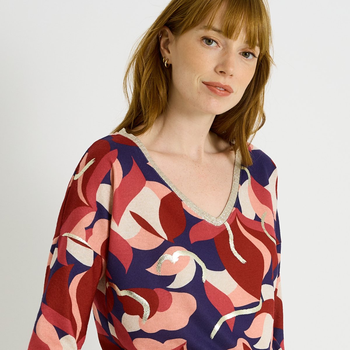 T-shirt imprimé fleuri bleu marine, GRAIN DE MALICE