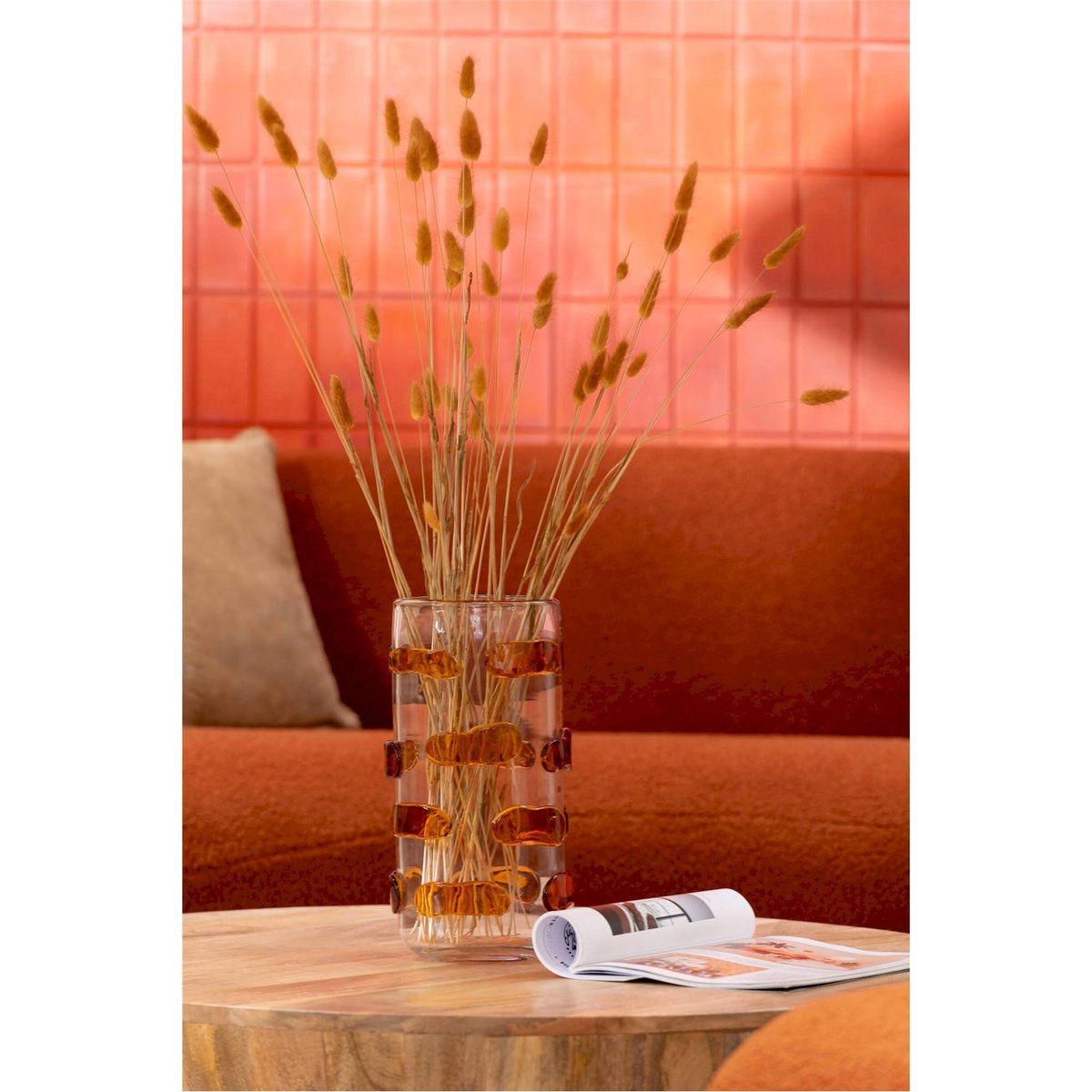Vase en verre à reliefs galets ambre et transparent, RECOLLECTION