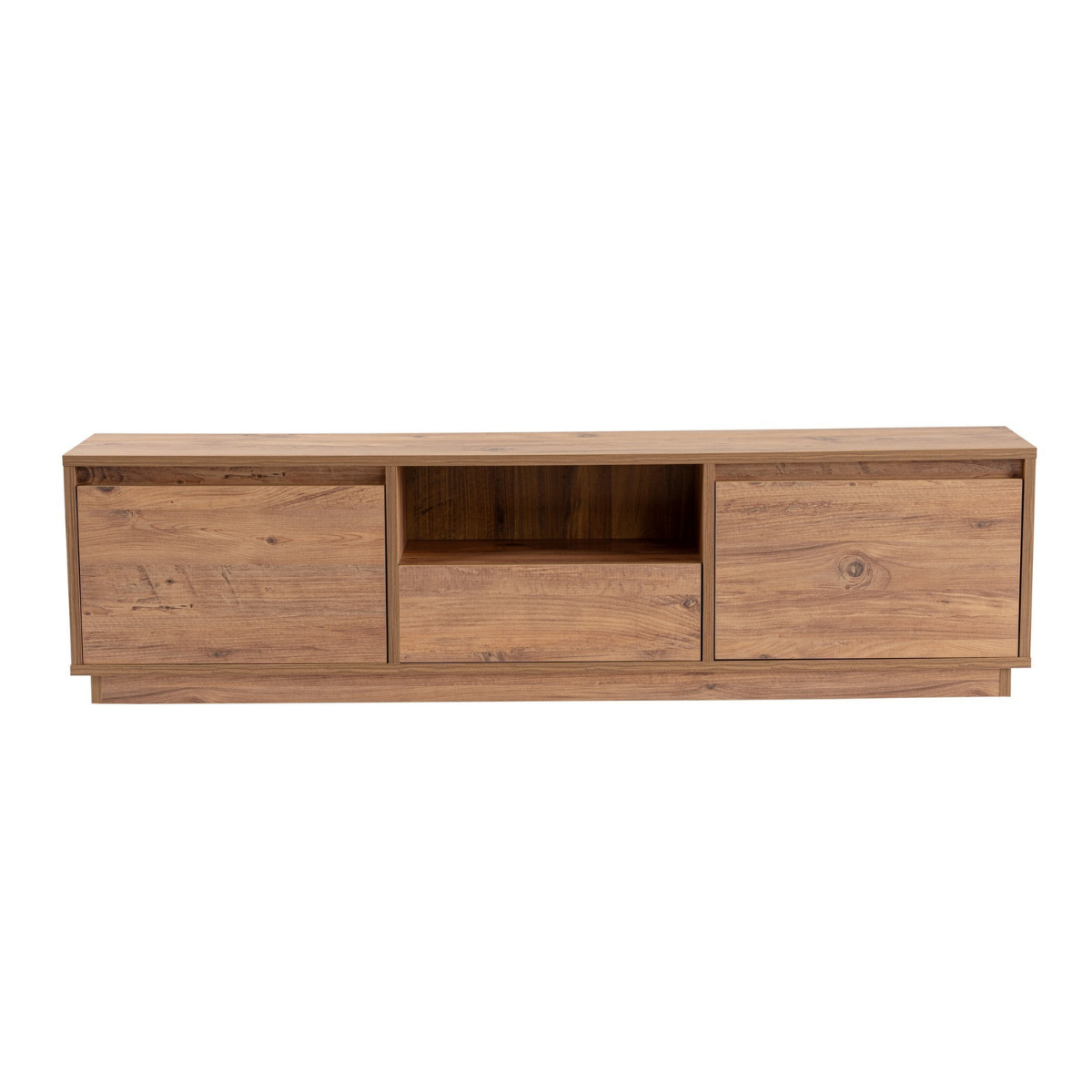 Meuble TV 3 portes rabattables et 1 niche ouverte L160 cm - VANGUARD pin atlantique, CALICOSY