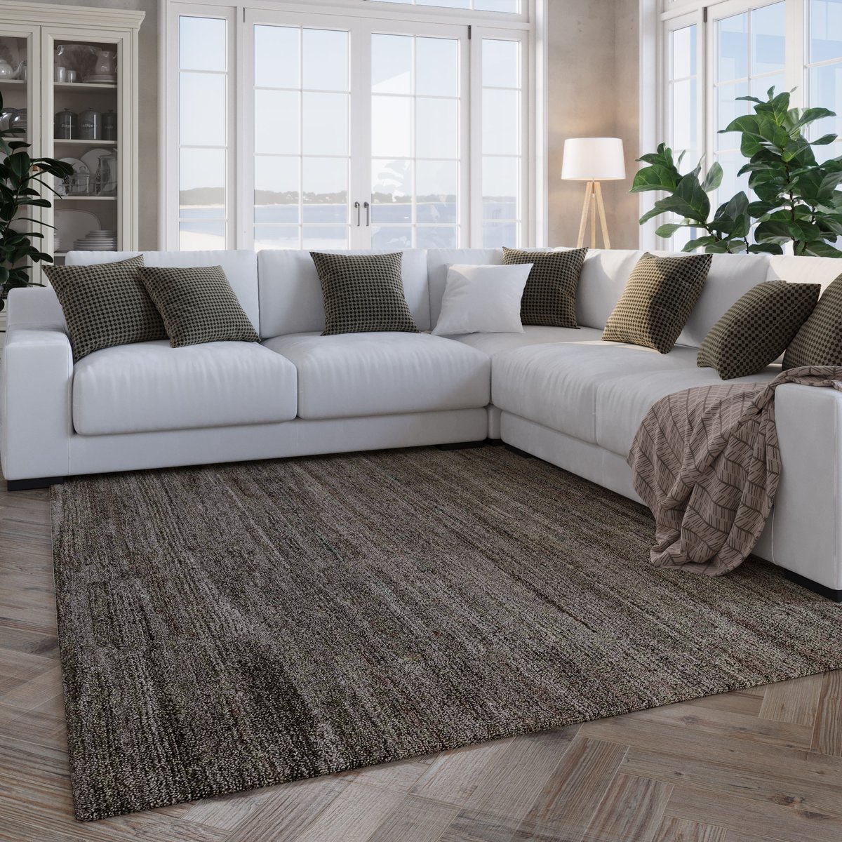 Tapis uni texturé style naturel , Hamptons EIGHTEEN gris marron, chiné, WECON HOME