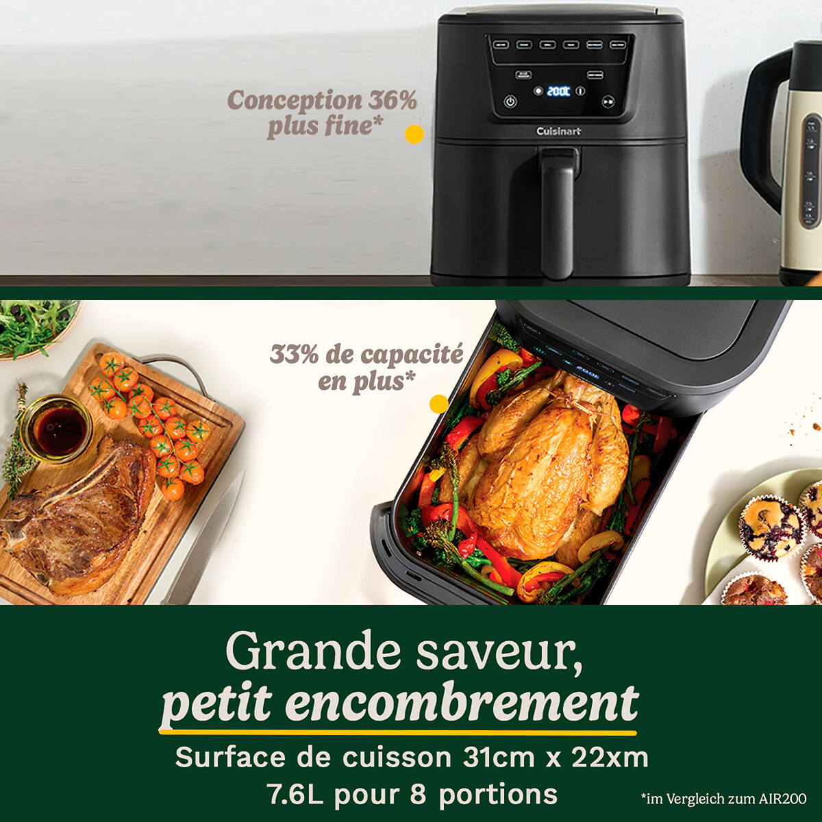 Airfryer Slim 7.6L AFS8OBLE zwart, CUISINART