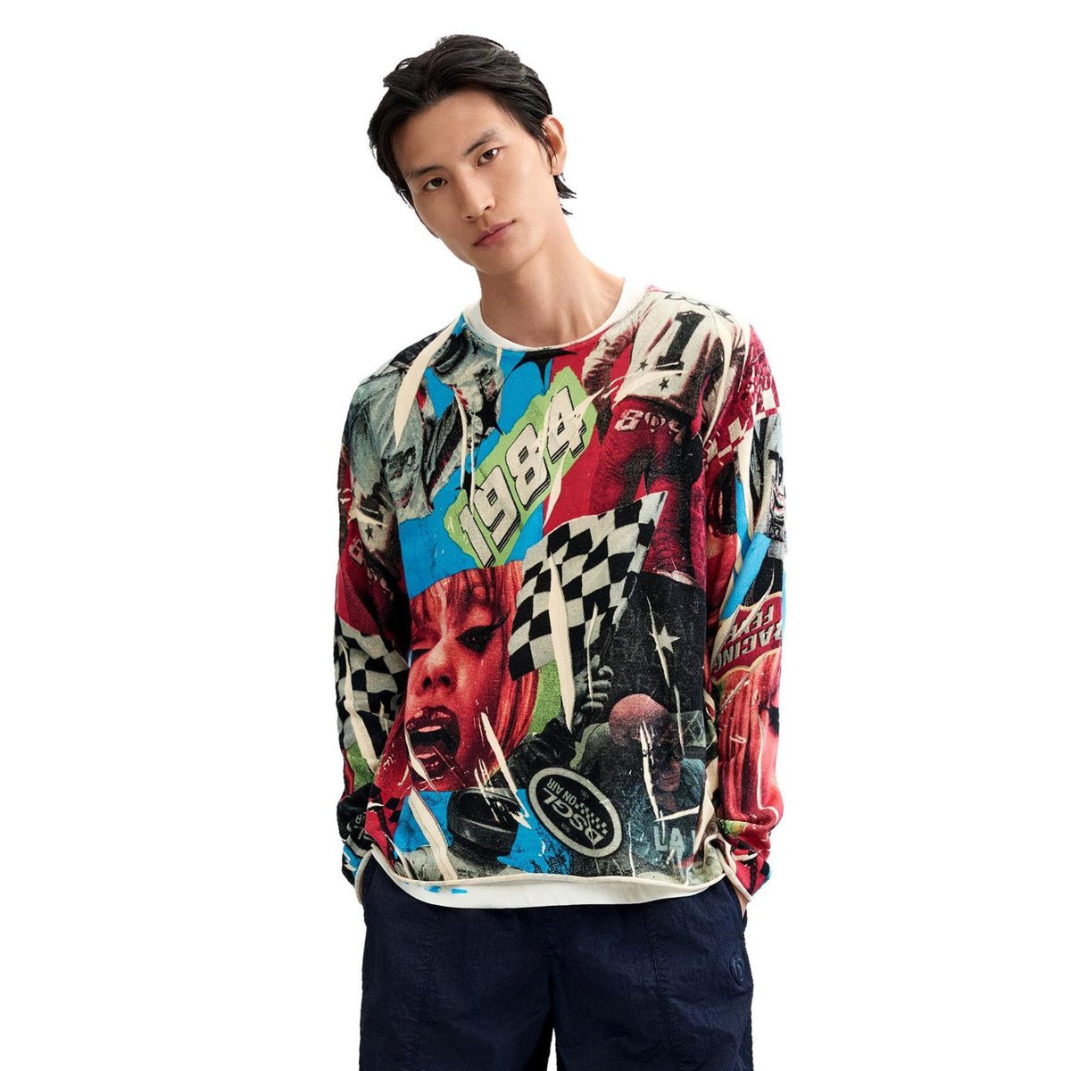 Pull imprimé collage multicolore, DESIGUAL