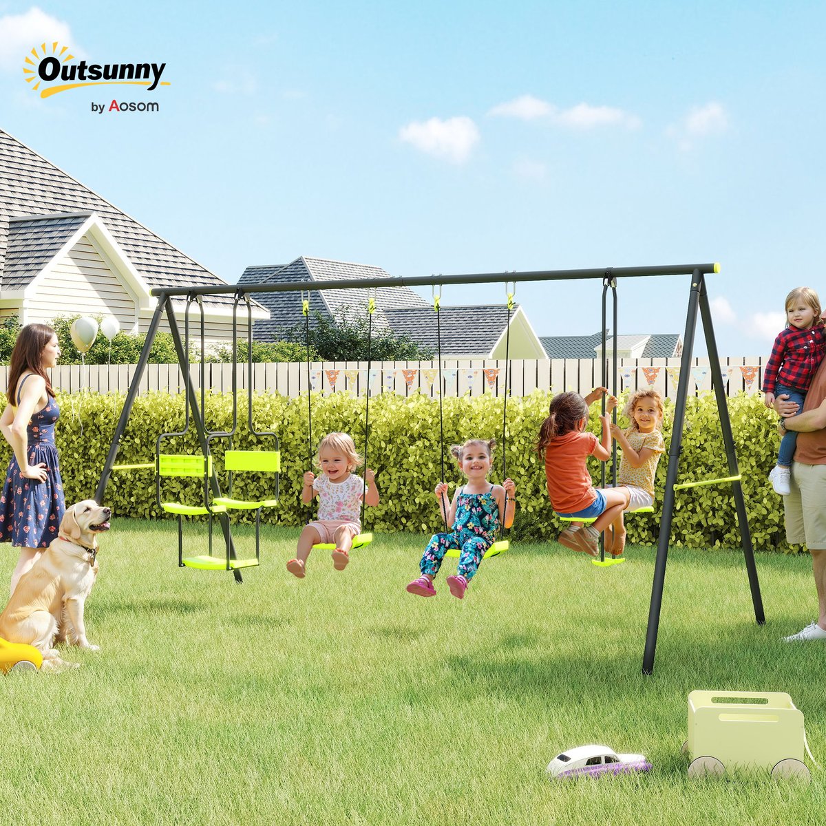 Balançoire pour enfants Acier Vert vert, OUTSUNNY