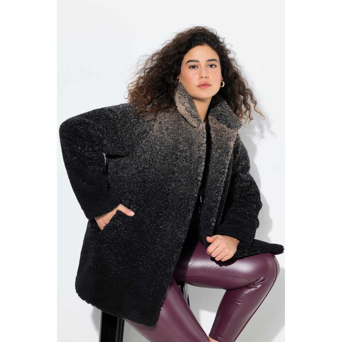 Manteau en polaire bouclée noir, ULLA POPKEN