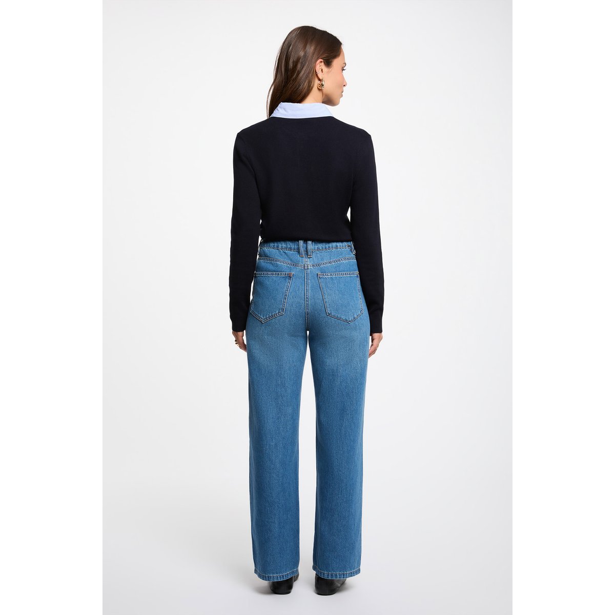 Pull col chemise bleu marine, MORGAN