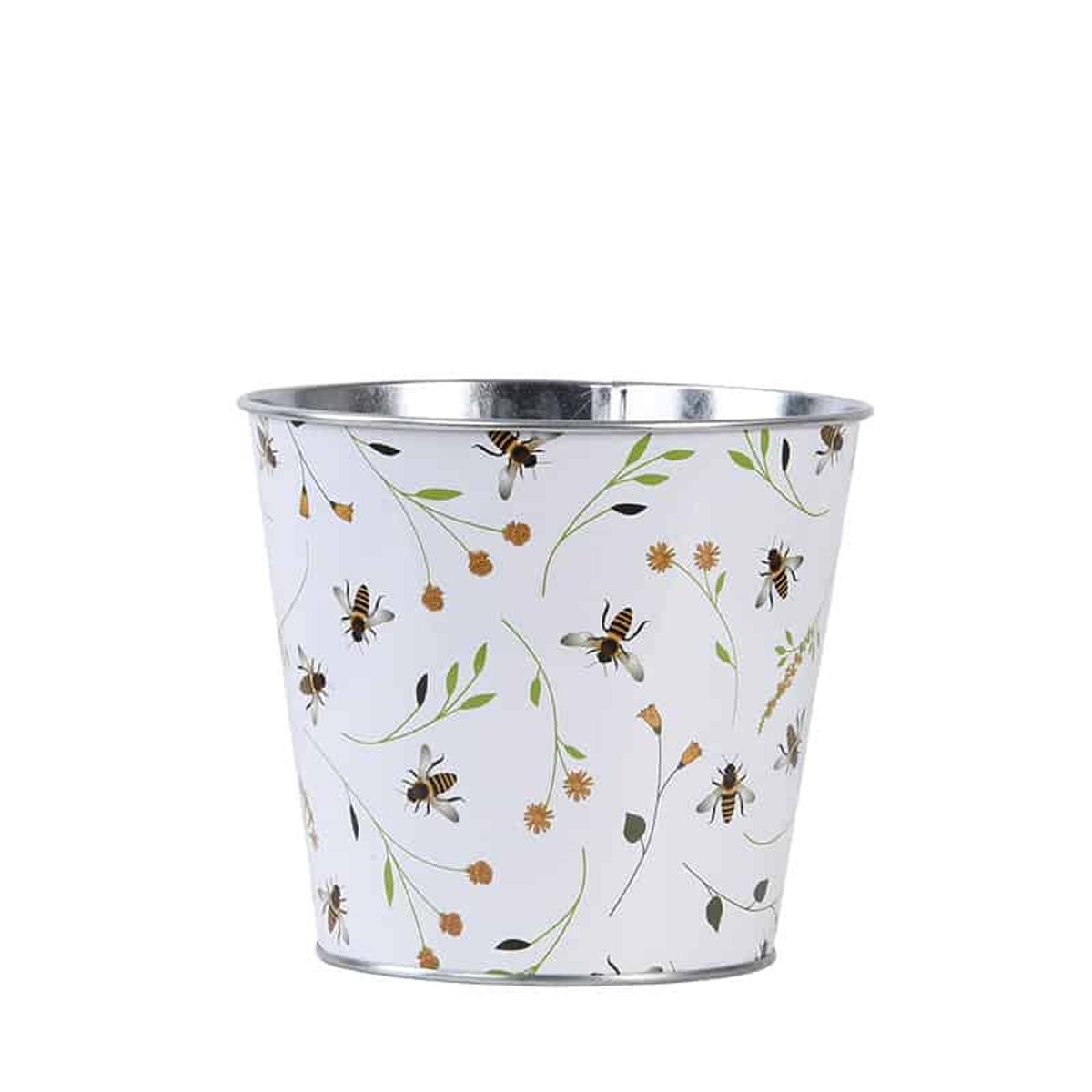 Cache pot blanc en zinc imprimé abeilles 16 cm couleur unique, ESSCHERT DESIGN