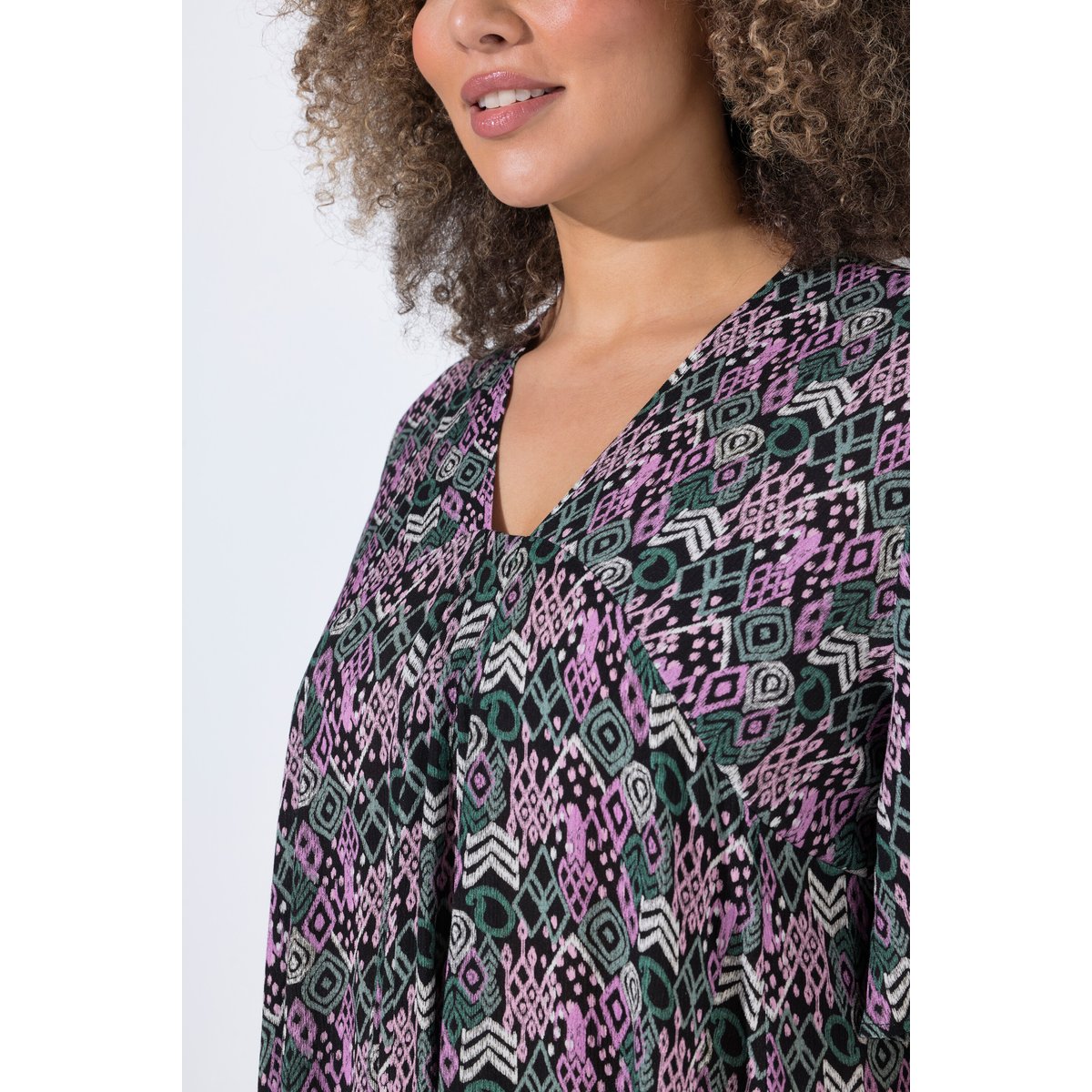 Blouse avec plis fantaisie noir, ULLA POPKEN