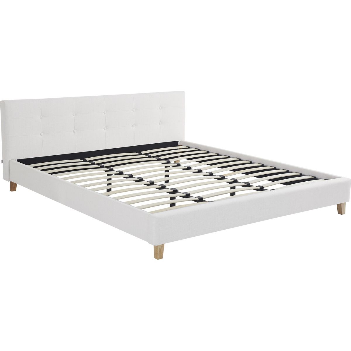Lit avec tête de lit en tissu - MILO beige, HOMIFAB