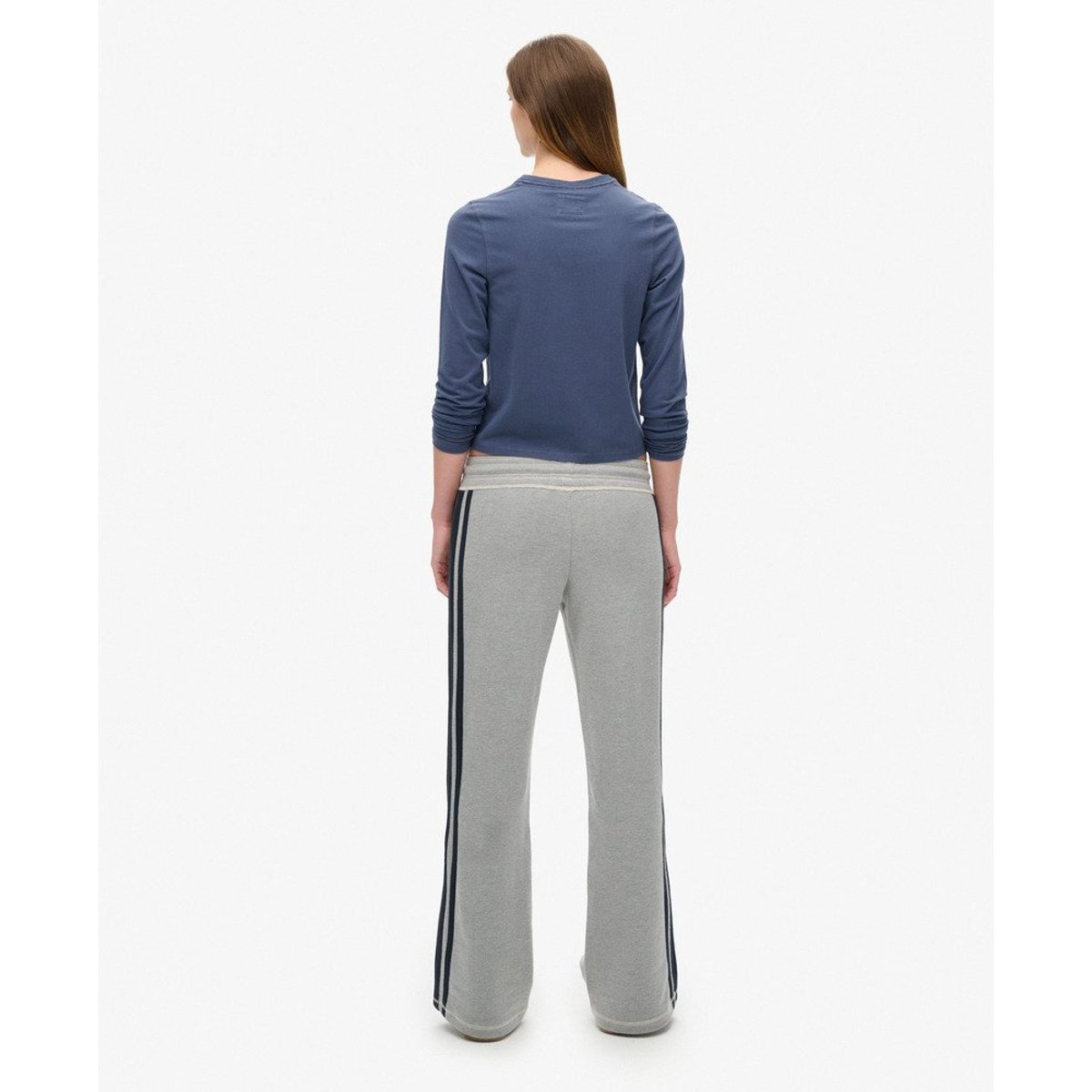 Pantalon de survêtement évasé à rayures Athletic Essentials gris chiné, SUPERDRY