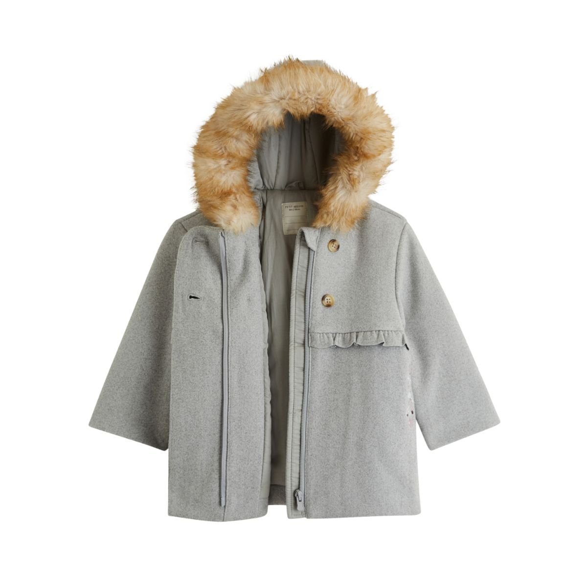 Manteau enfant avec capuche Jeanne gris, PETIT BEGUIN